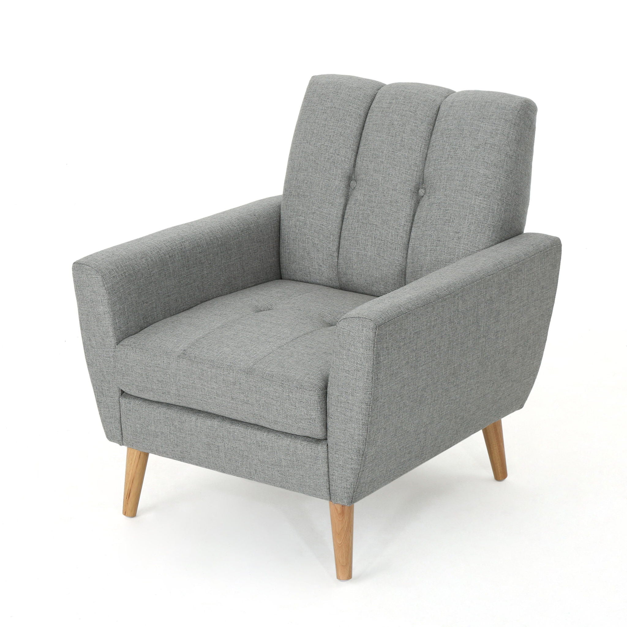Fabric Channel Stitch Club Chair With Tufted Back - Gray