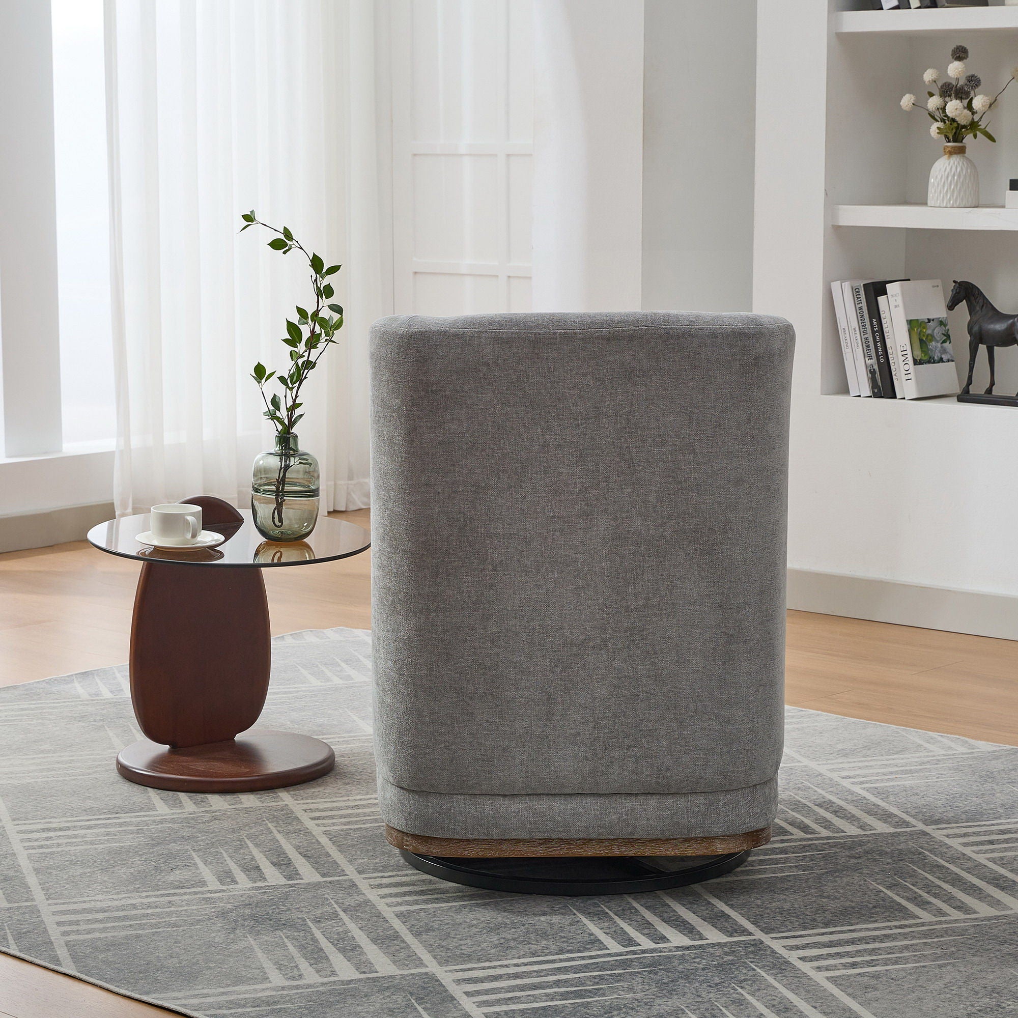 Wide Modern Chenille Cushioned Armless Metal Base 360° Swivel Chair With Pillow