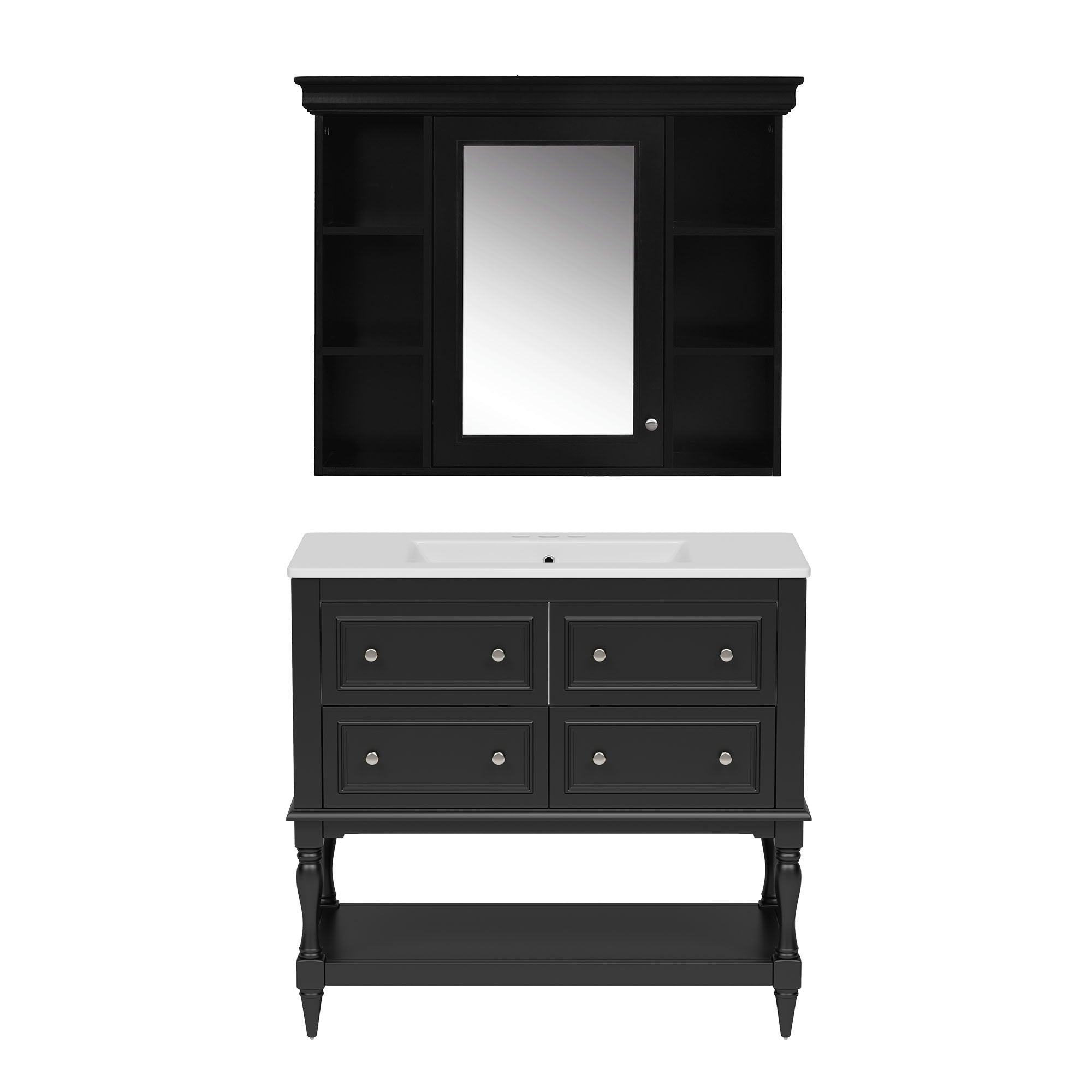 Bathroom Vanity With Medicine Cabinet, Storage Cabinet With 4 Drawers, Adjustable Shelf Mirror