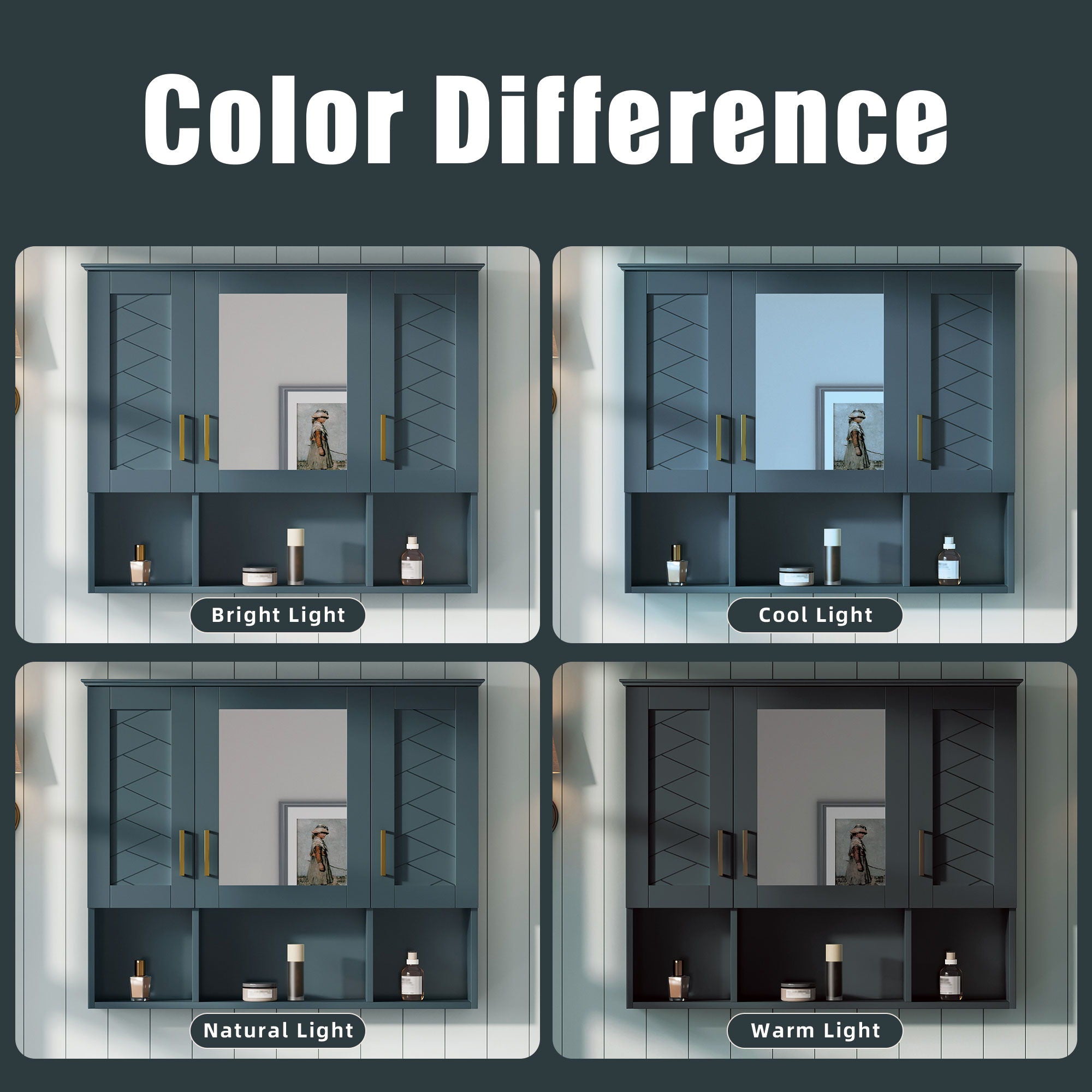 Modern Wall Mounted Medicine Cabinet With Adjustable Shelves, Soft Close Doors, High Define Mirror