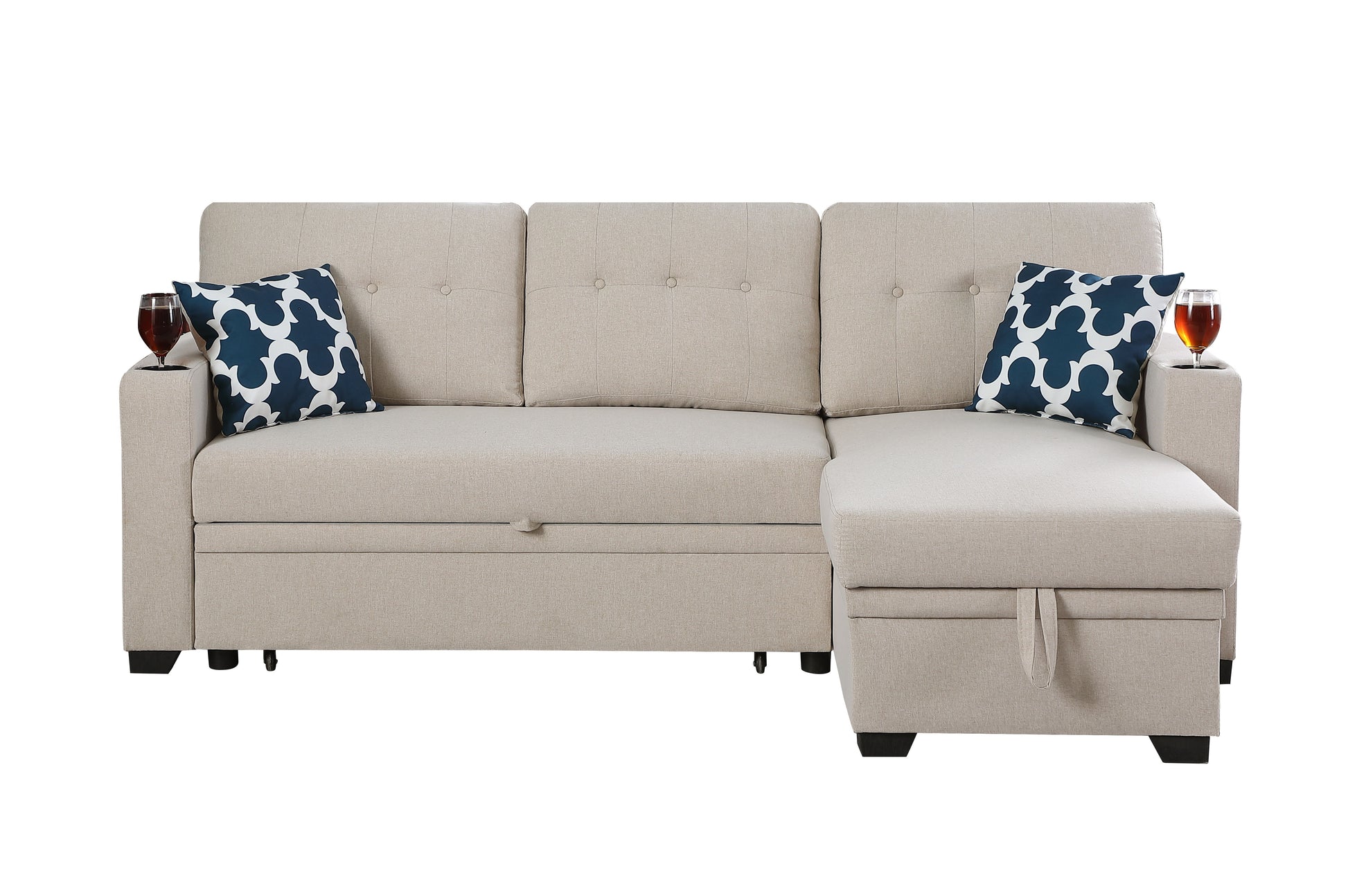 82" Width Sectional With Storage Chaise And Cupholder Armrest - Best Buy Furniture