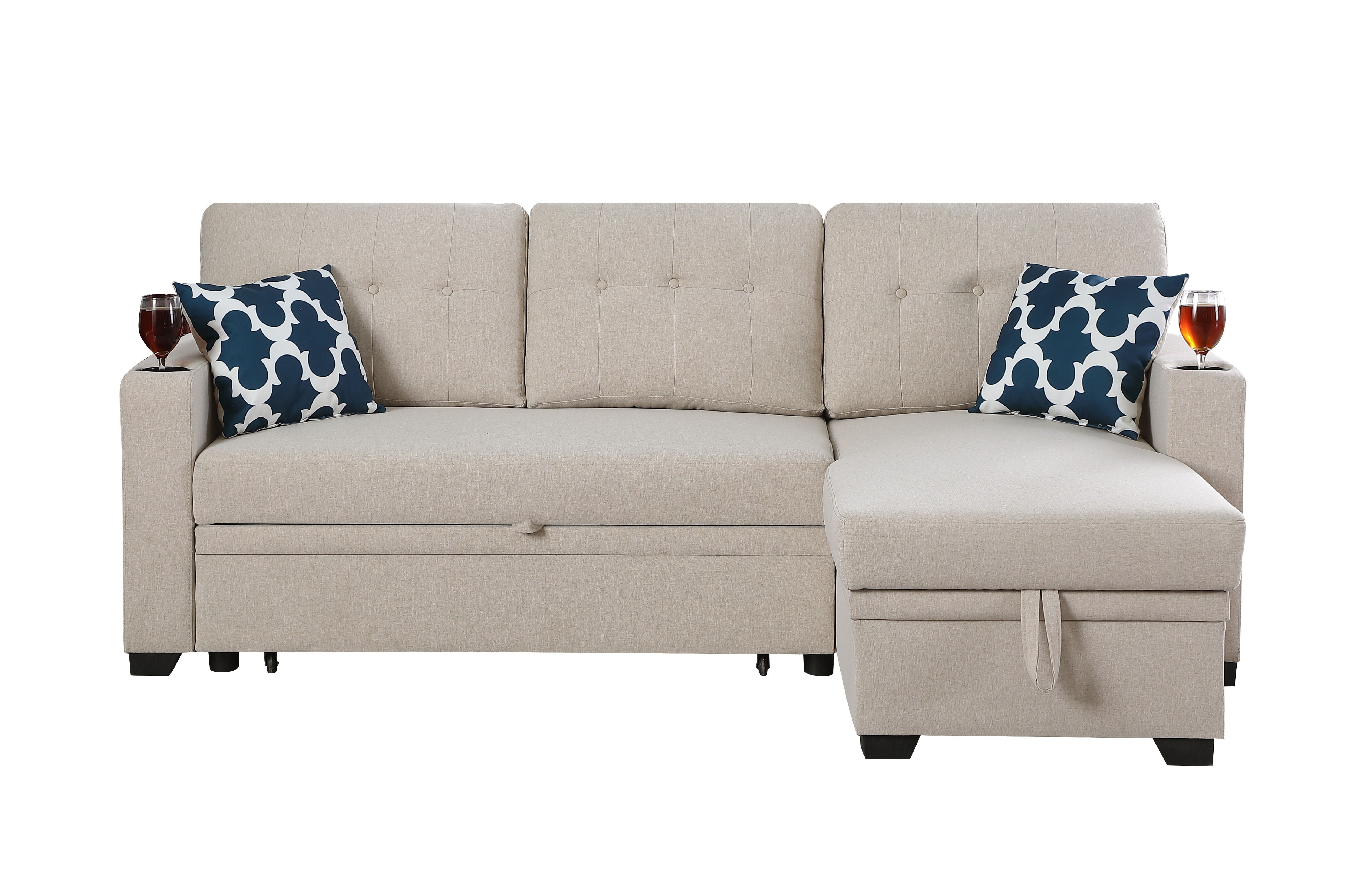 82" Width Sectional With Storage Chaise And Cupholder Armrest - Best Buy Furniture