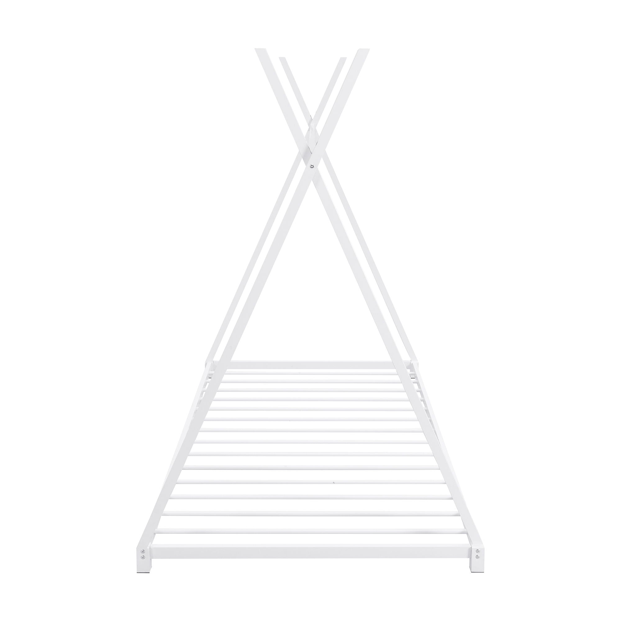 Metal House Platform Bed With Triangle Structure, Low Profile Design