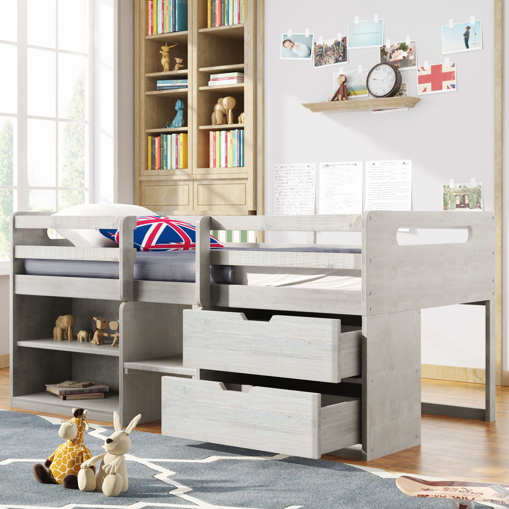 Loft Bed With Two Shelves And Two Drawers
