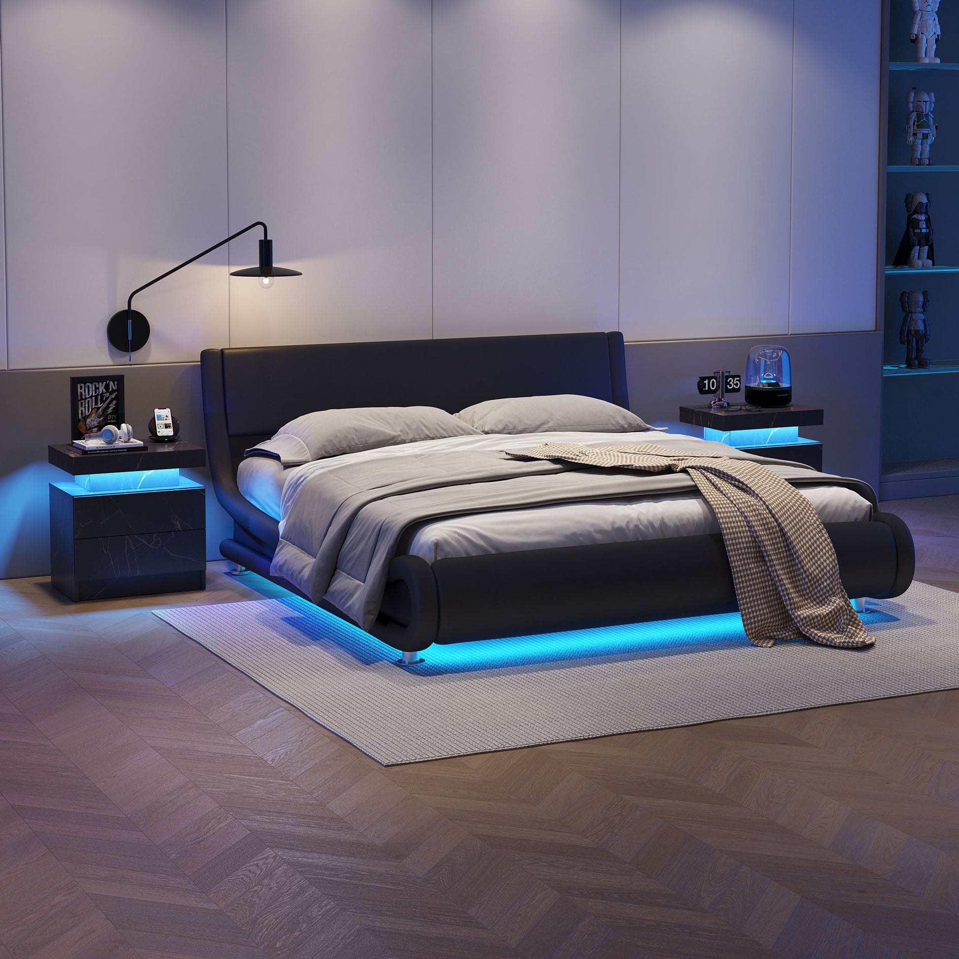 Nightstand LED, Bedside Table Cabinet With 2 Drawers For Bedroom - Best Buy Furniture