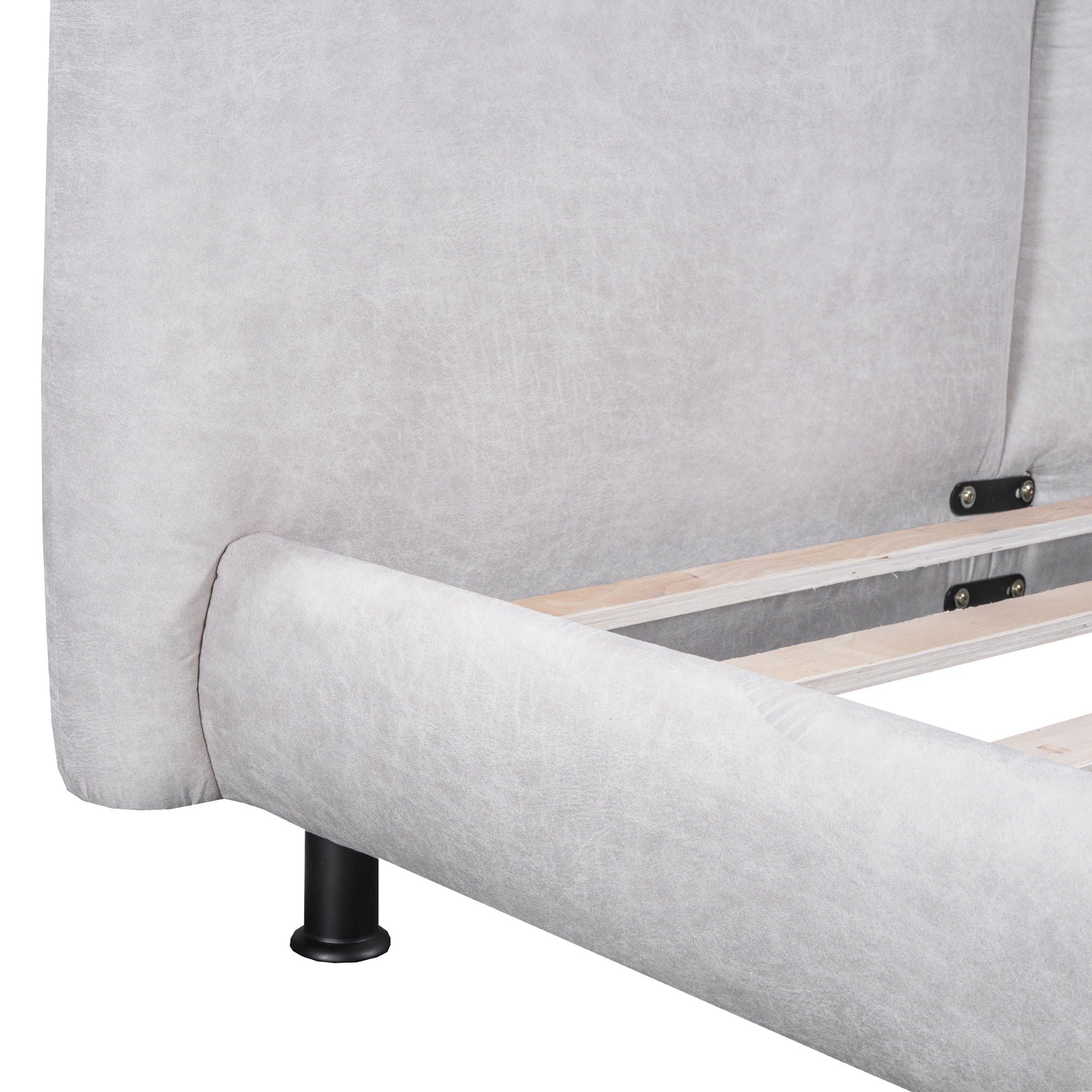 Upholstered Platform Bed With 2 Large Headrests And Thick