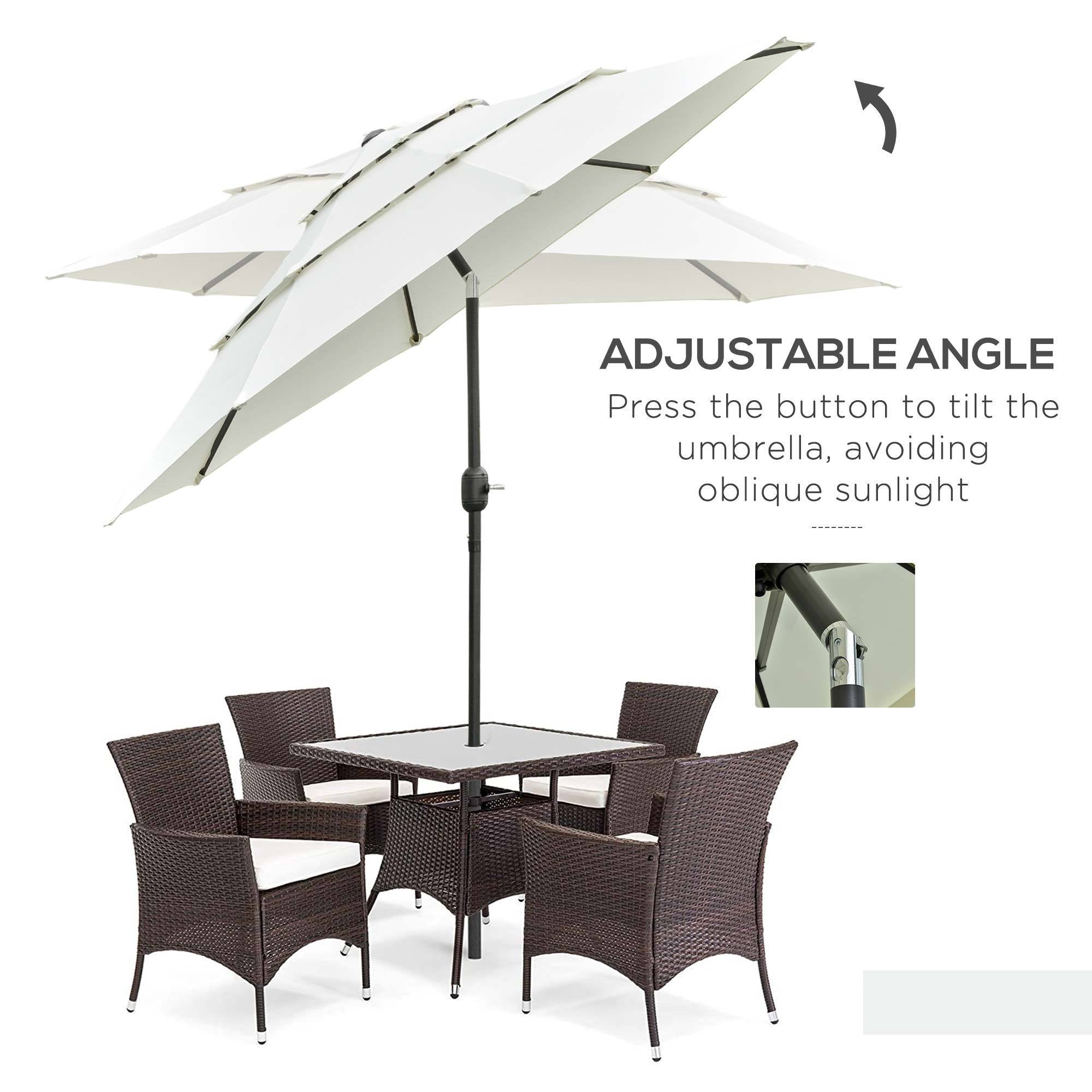 9ft 3 tiers patio umbrella outdoor market umbrella with crank, push button tilt for deck, backyard and lawn, beige