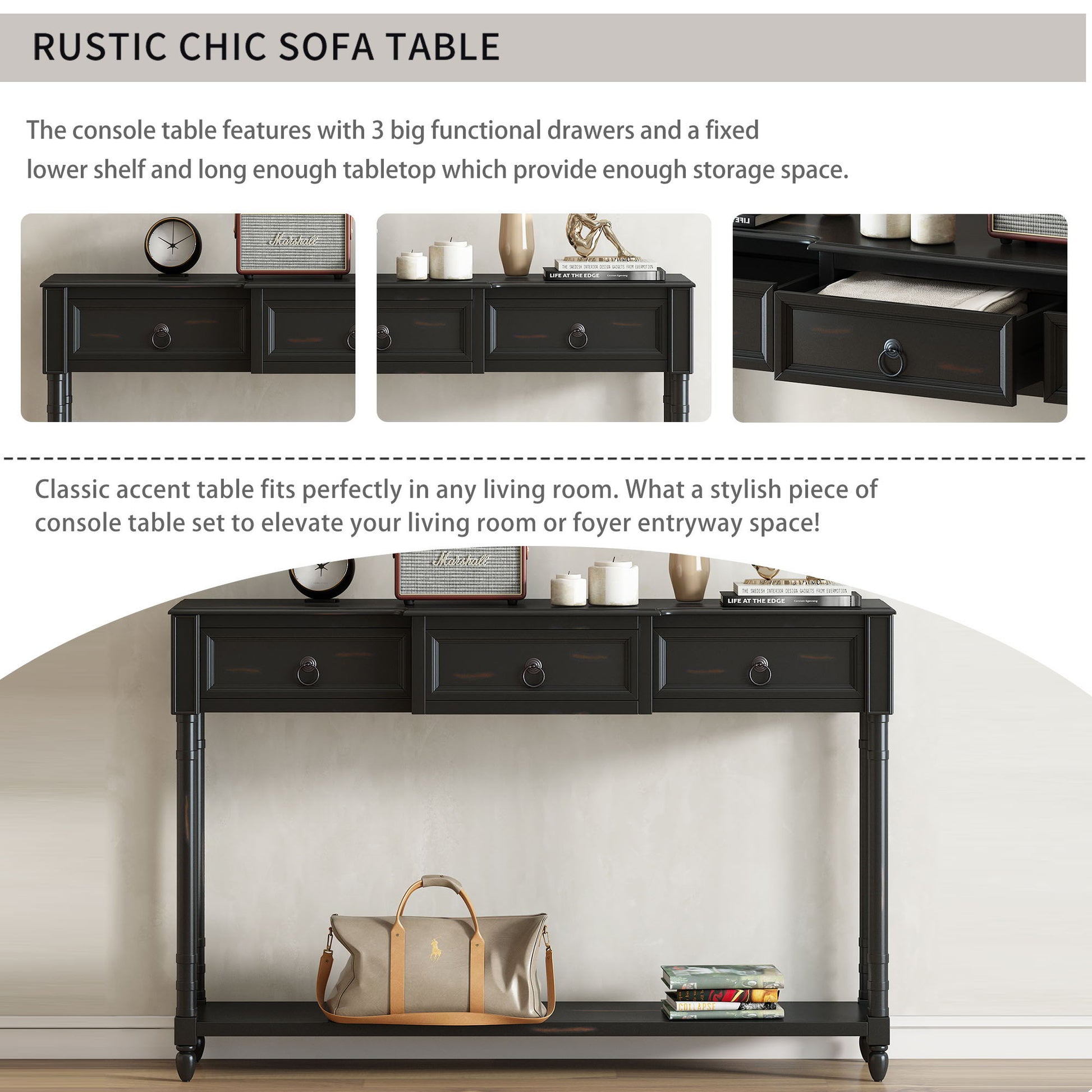 Console Table Sofa Table With Drawers For Entryway With Projecting Drawers And Long Shelf - Best Buy Furniture