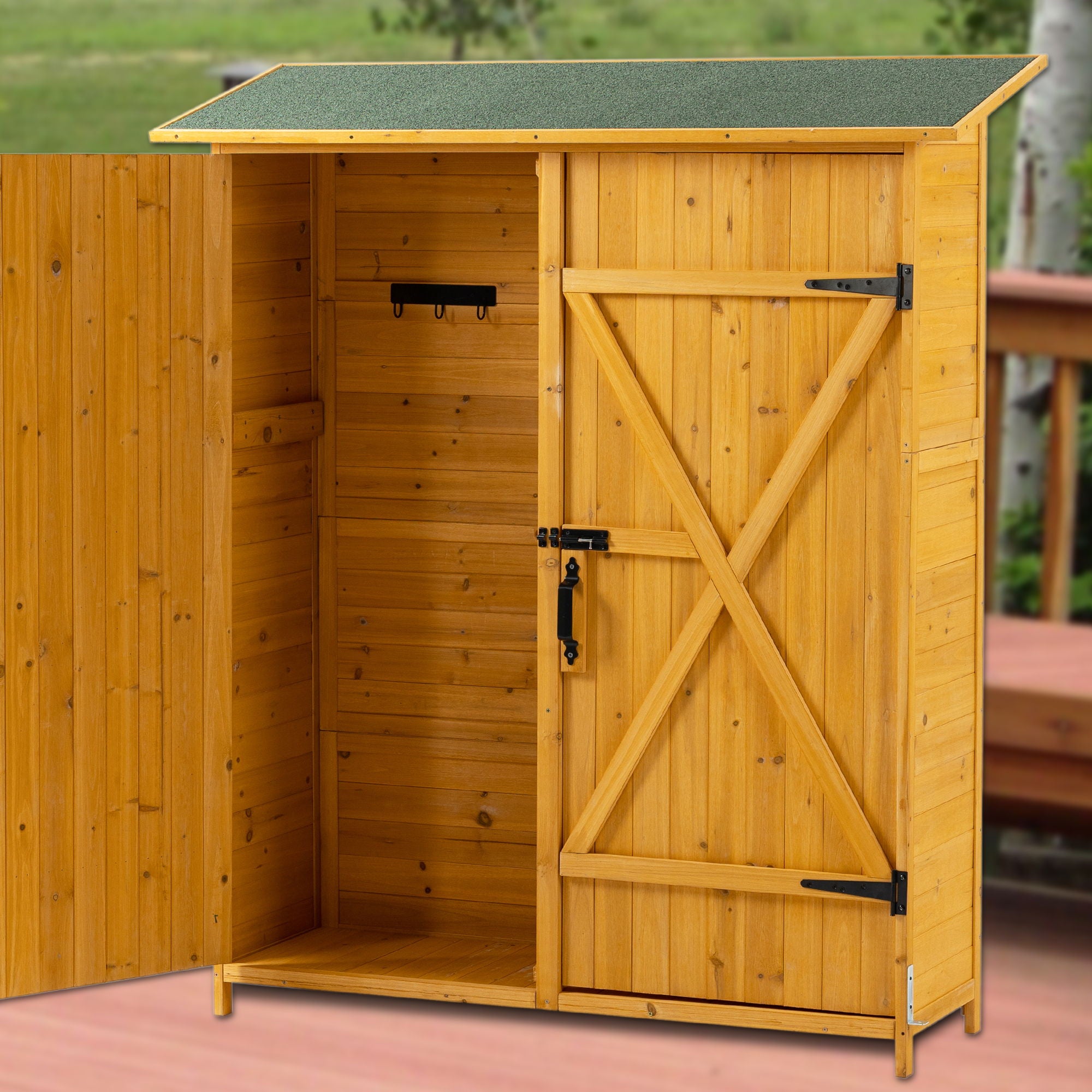 Outdoor Storage Shed With Lockable Door, Tool Storage Shed, Detachable Shelves & Pitch Roof - Best Buy Furniture