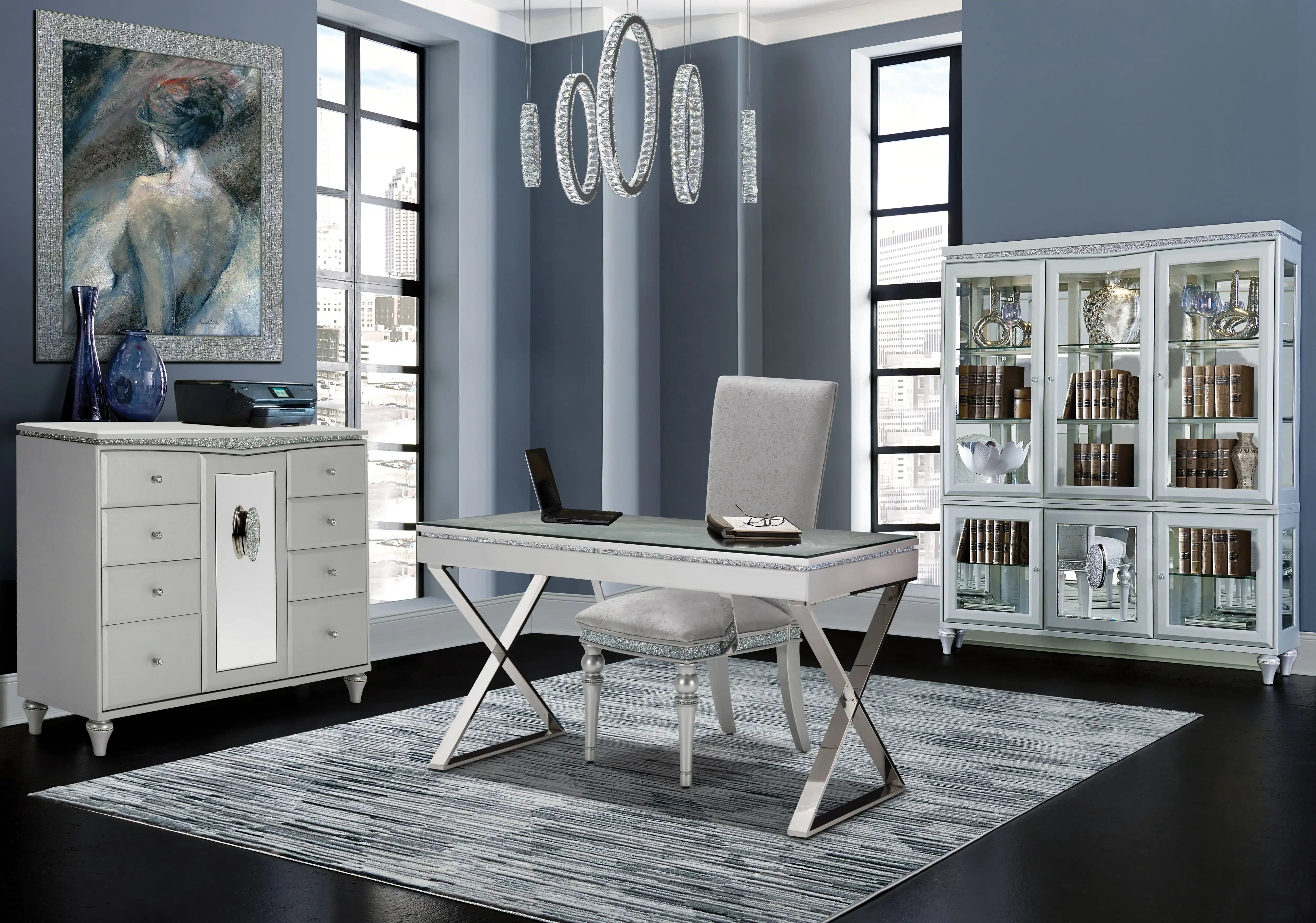 Melrose Plaza - Writing Desk With Glass Top - Dove