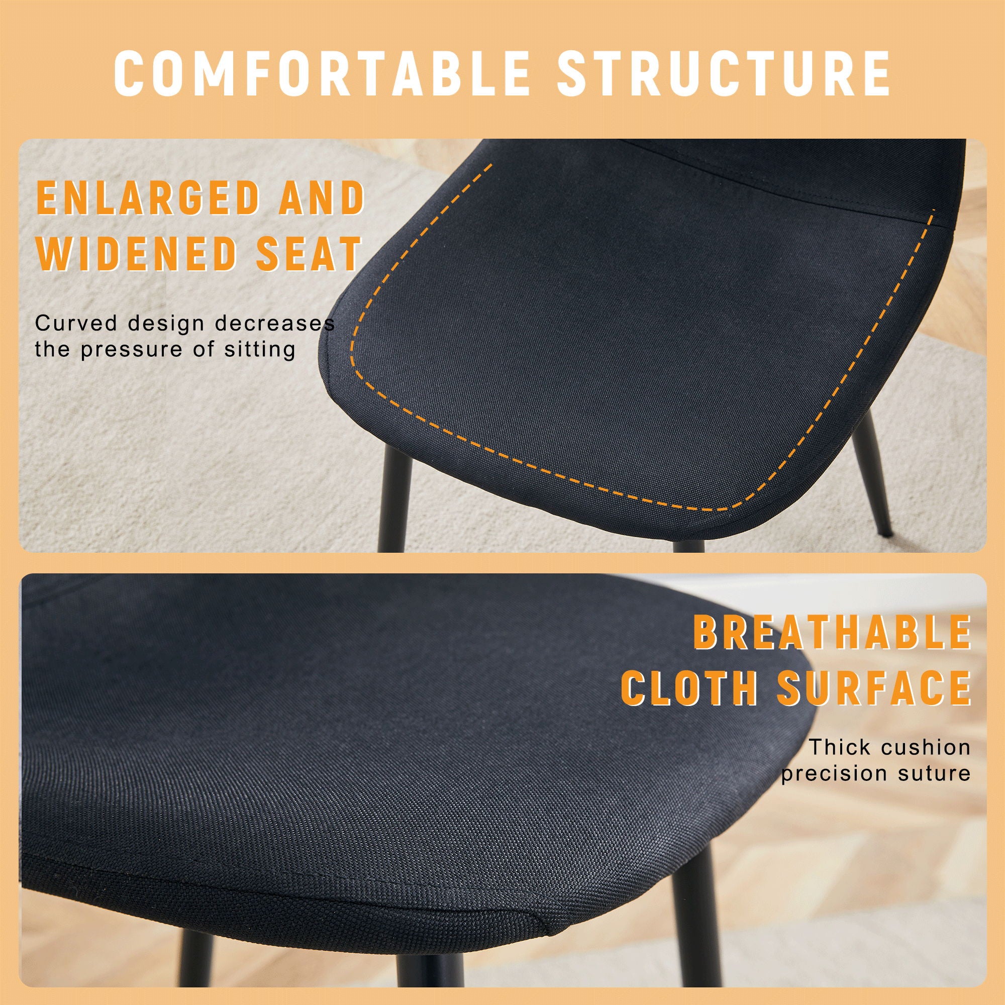 Modern Medieval Style Cushioned Side Chairs Set With Black Metal Legs For Kitchens