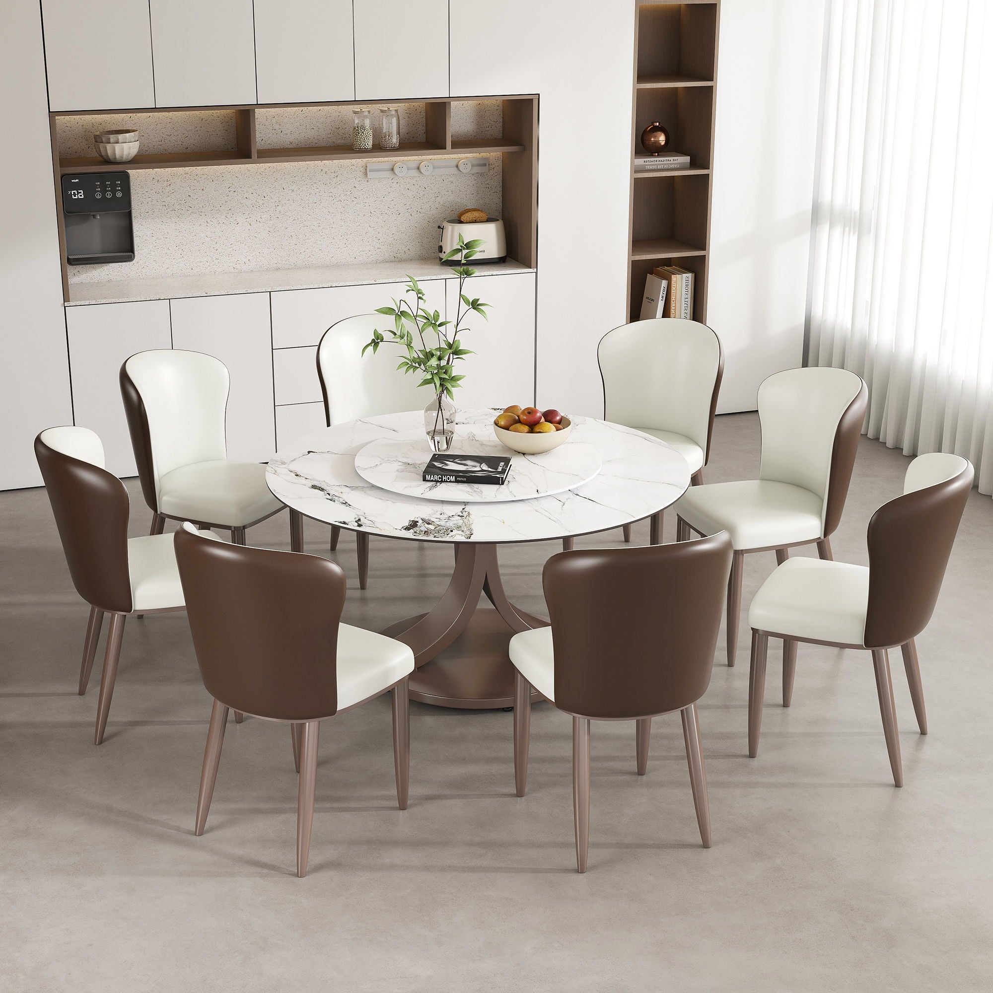 Round Dining Table With 360° Rotating Lazy Susan Scratch & Heat For Dining Room & Kitchen, Table Only - White