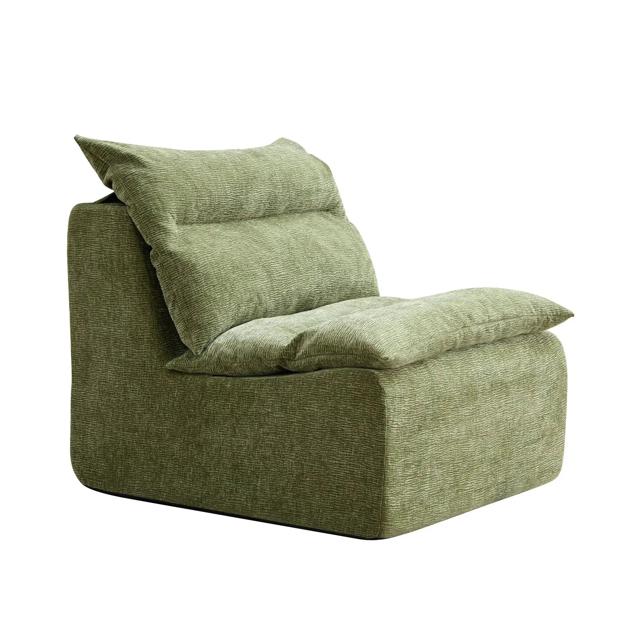 Accent Armless Chair, Green Floor Lounger for Living Room/Bedroom/Office