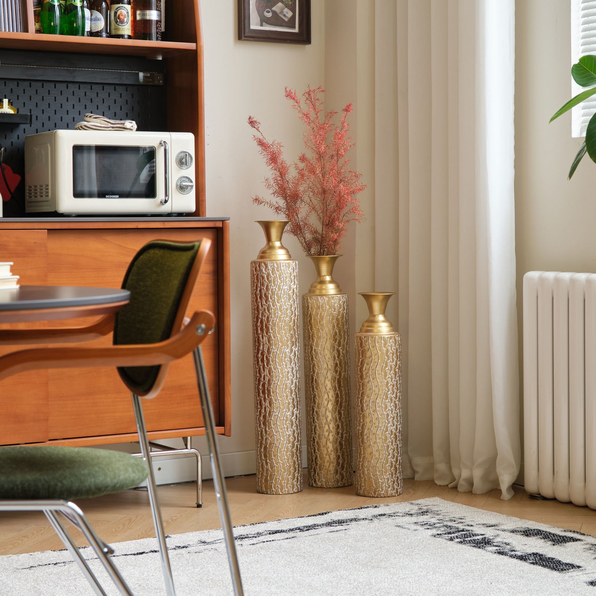 Metal Decorative Vases High Distress Metal Center Vases With Growing Vine Patterns, (Set of 3) Vases For Home Decoration - Gold - Best Buy Furniture