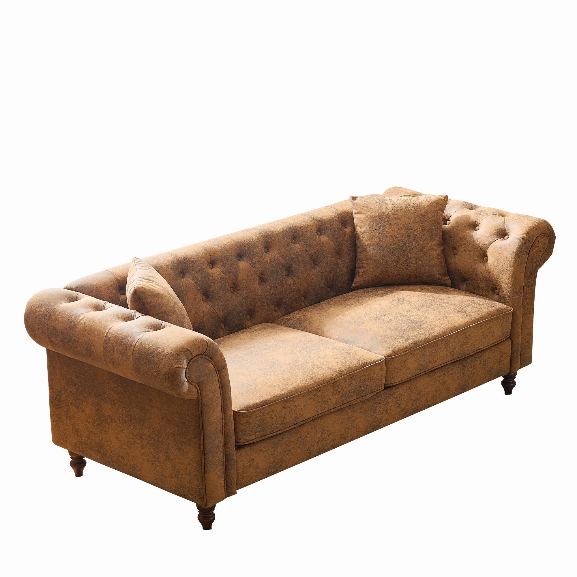 Chesterfield 3 And 3 Seater Sofa Set High Tech Fabric Roll Armrest Upholstered Couch
