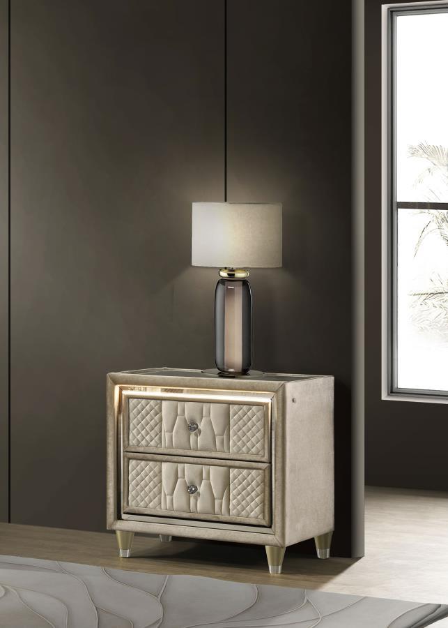 Lorient - 2-Drawer LED Nightstand With USB - Ivory And Camel