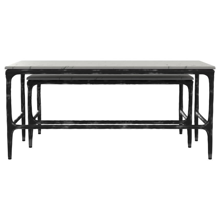 Ebby - 2 Piece Genuine Marble Top Nesting Coffee Tables - White