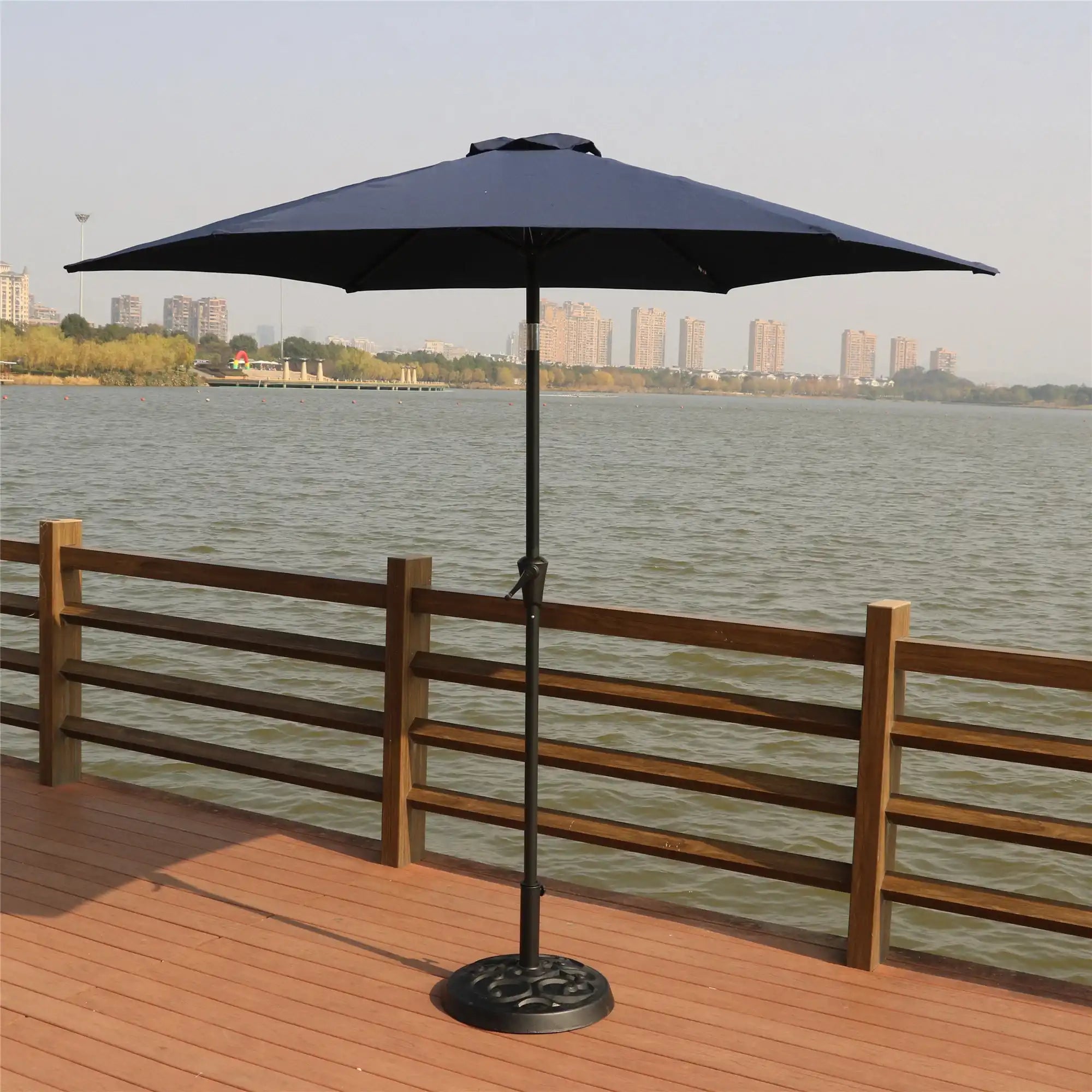 8.8' Navy Blue Aluminum Patio Umbrella with Base