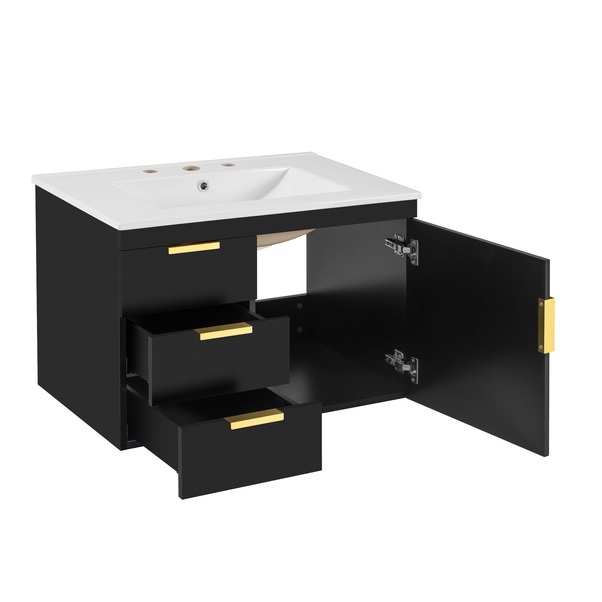 Modern Wall Mounted Bathroom Cabinet With Ceramic Sink, Soft-Closing Drawer And Door