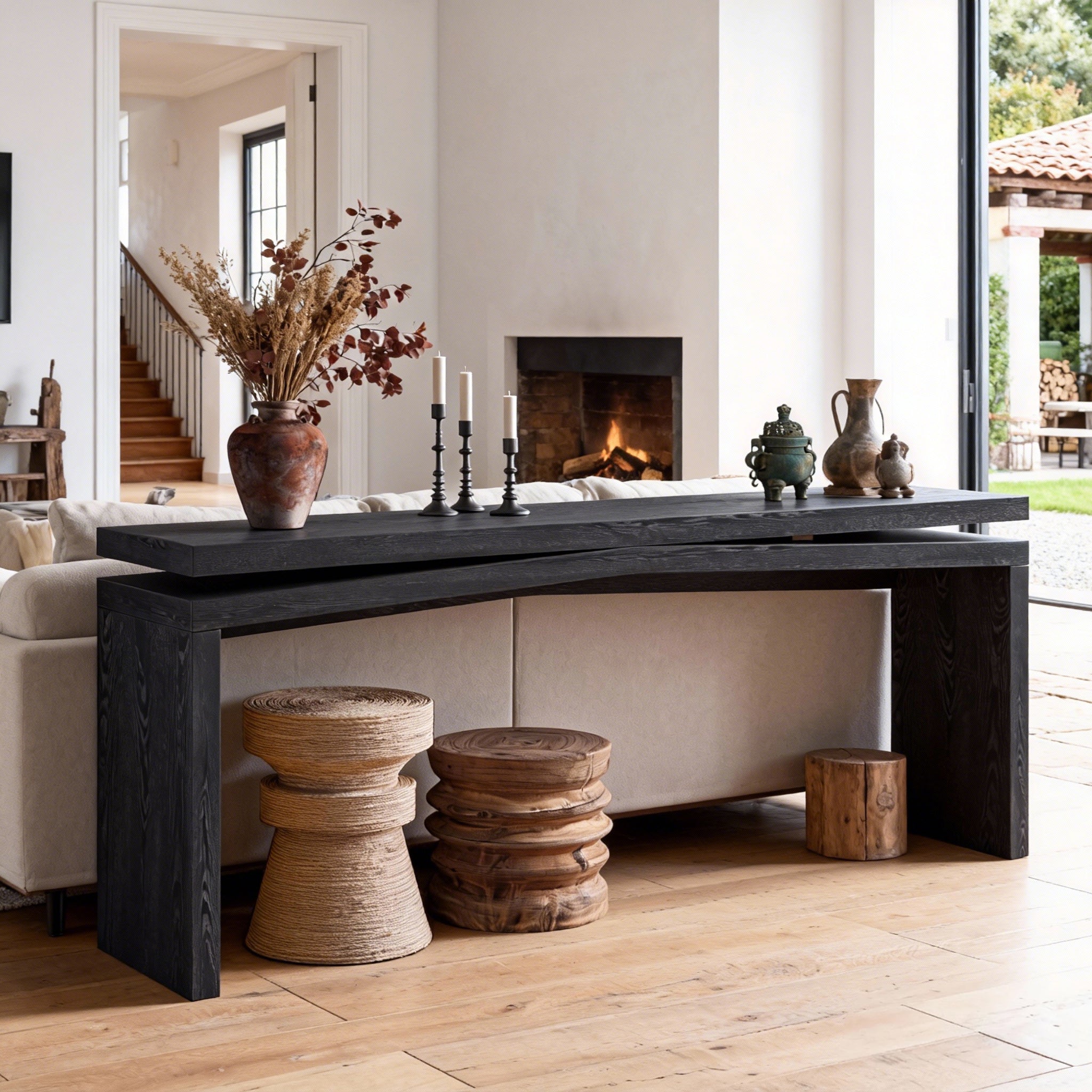 65-Inch Rustic Solid Wood Veneer Console Table