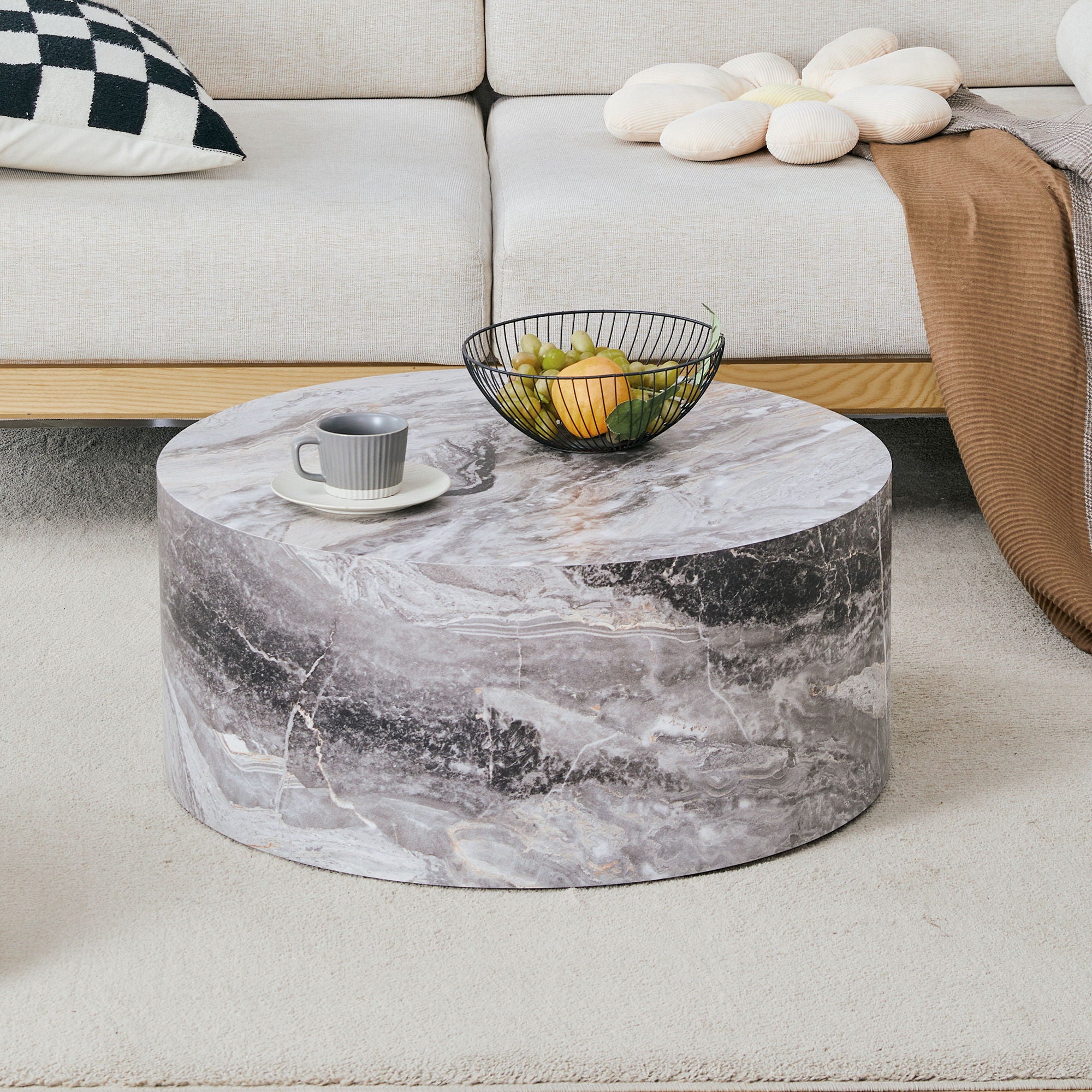 Cylindrical Coffee Table With Material For Living Room