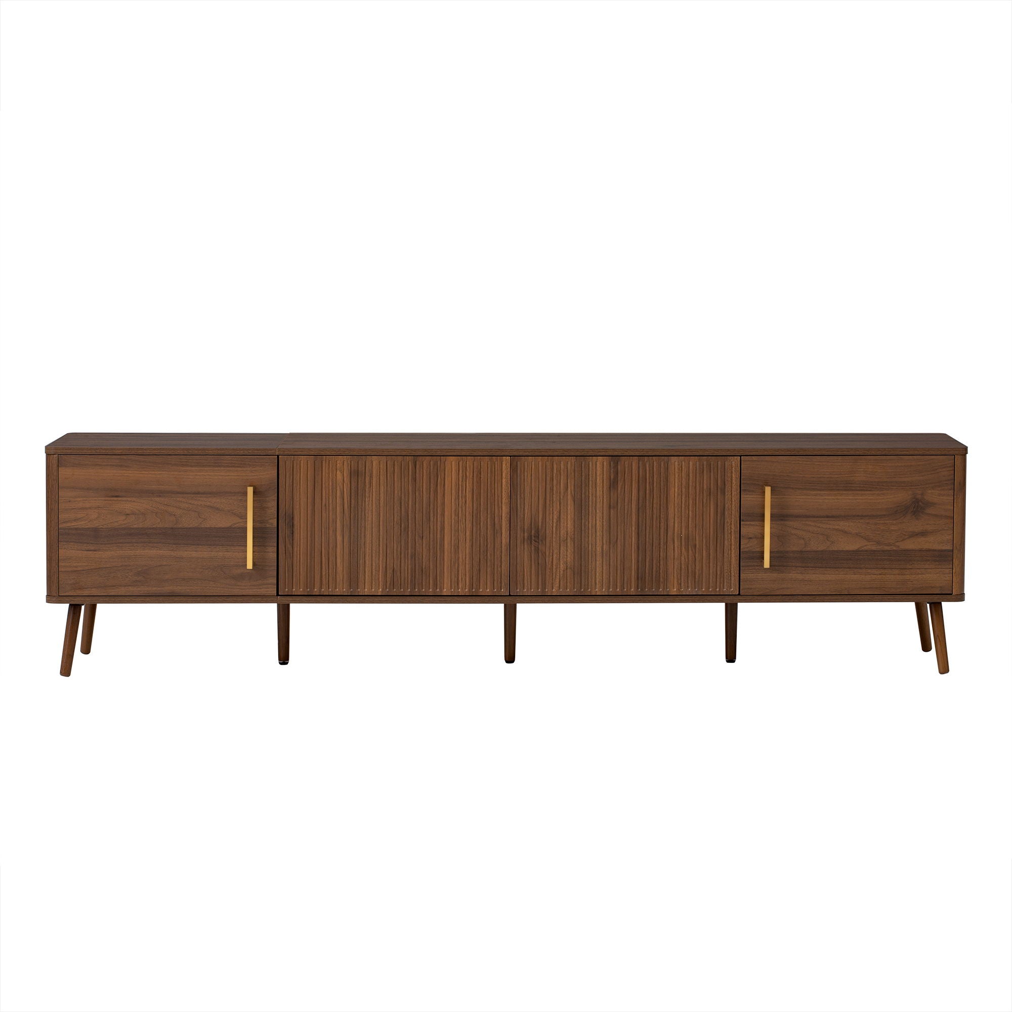 TV Stand For TVs Up To 85" With Fluted Door, Cable Management, Soft-Closing Hinges - Walnut