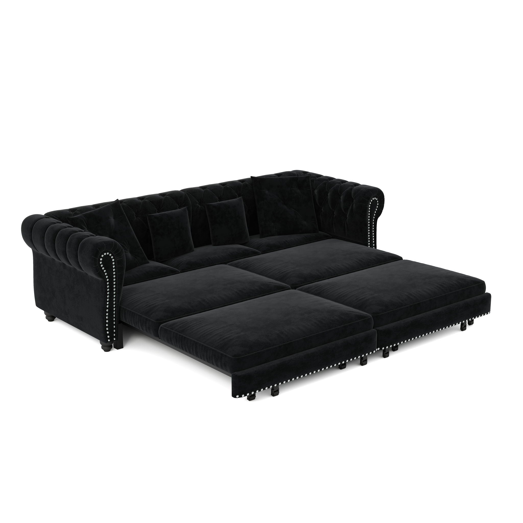 3 In 1 Pull Out Sofa Bed, Convertible Sleeper Sofa Bed, 3 Seater Sofa With Movable Ottoman - Black
