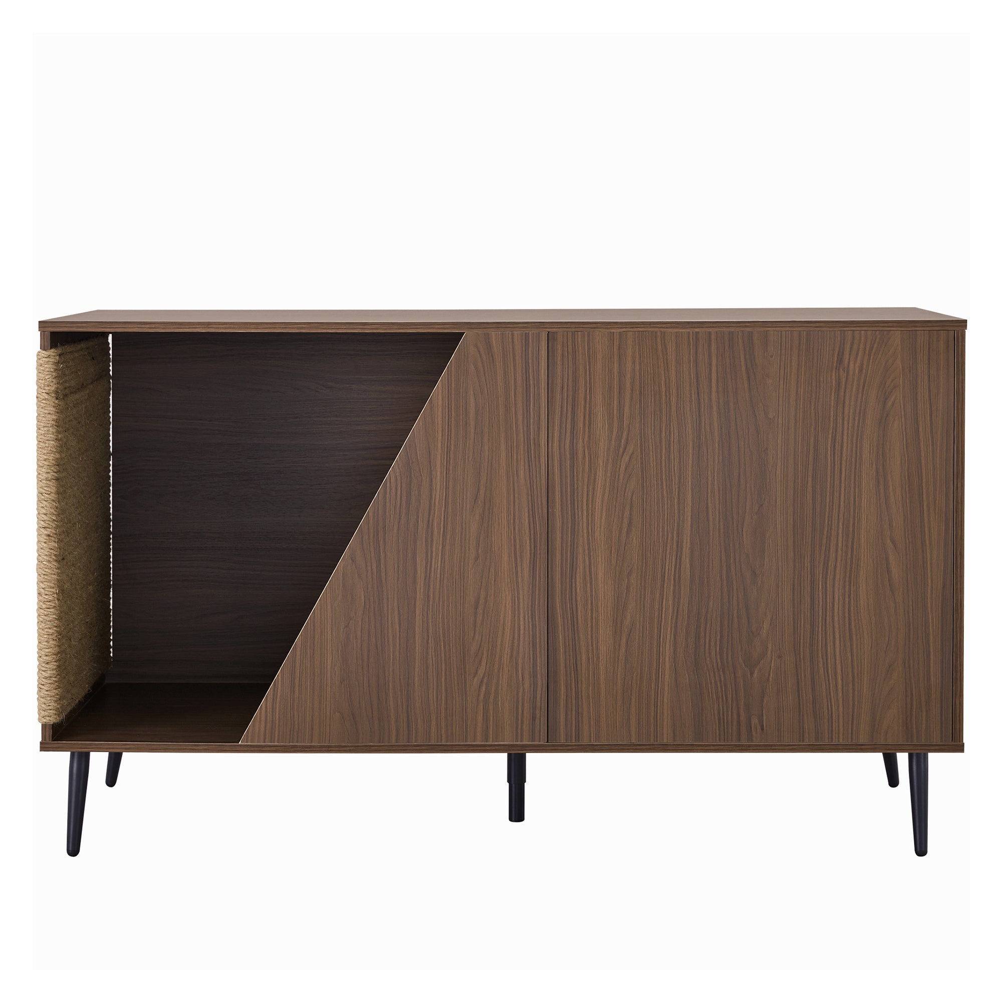 Cat Furniture 2 IN 1 Modern Walnut Cabinet Side Table With Spring-Loaded Door