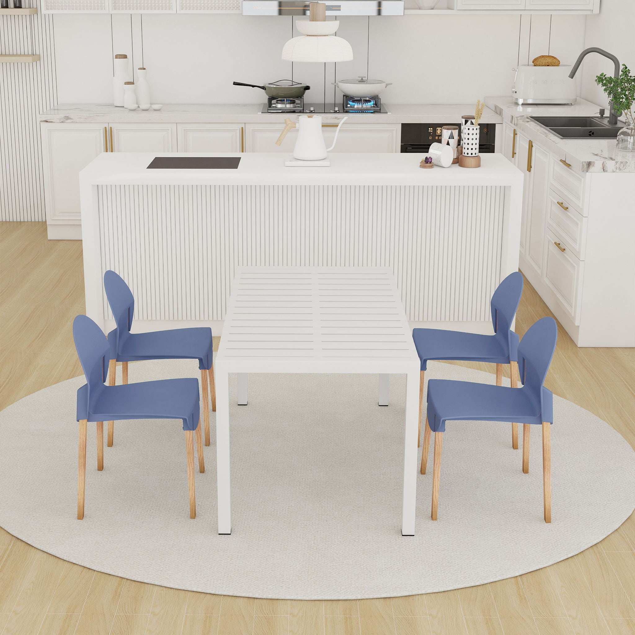 4 Piece Set Of Single Chairs With Long Table