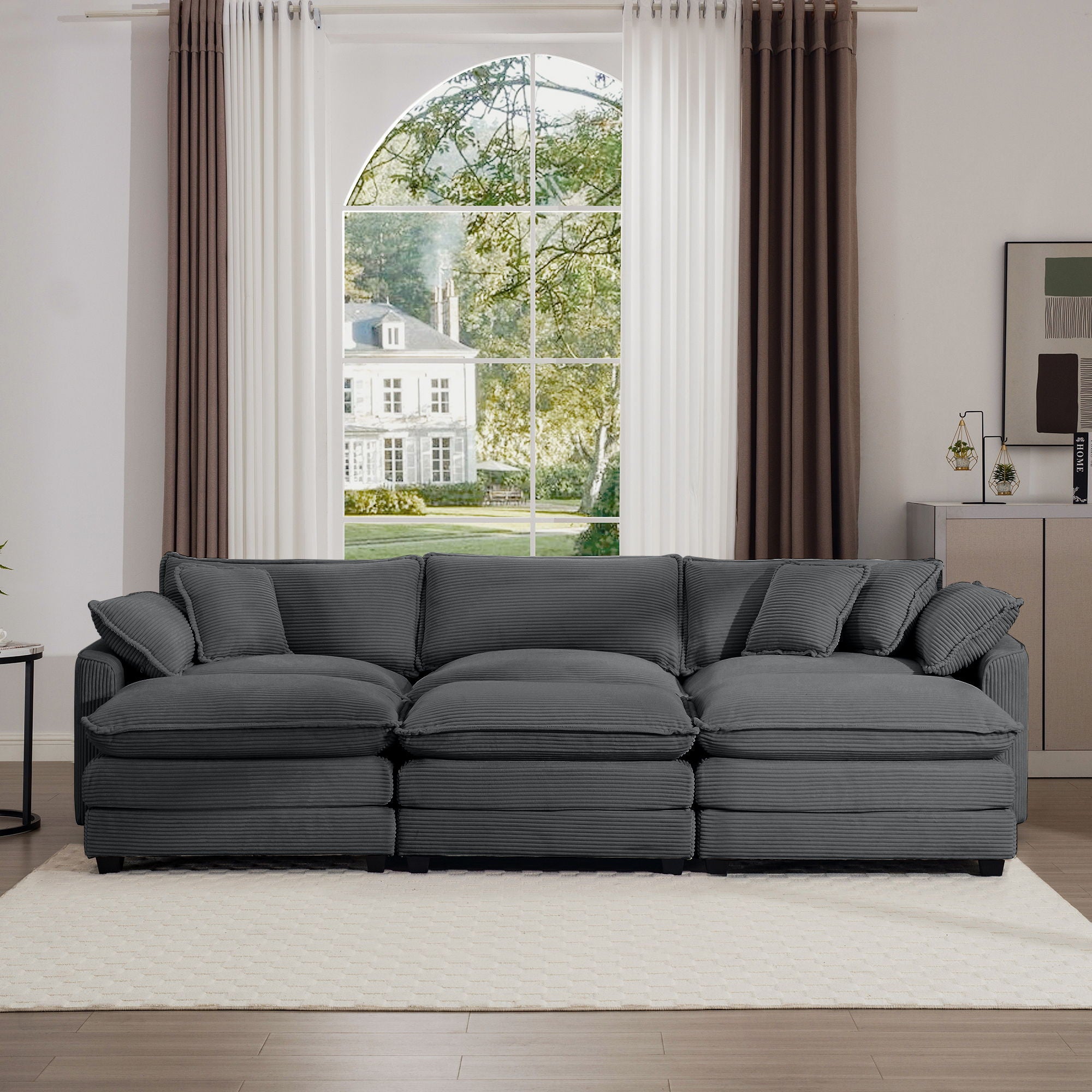 Modern Oversized Modular Cushion Sofa With Ottoman, Low Back, Deep Seating Sofa Set