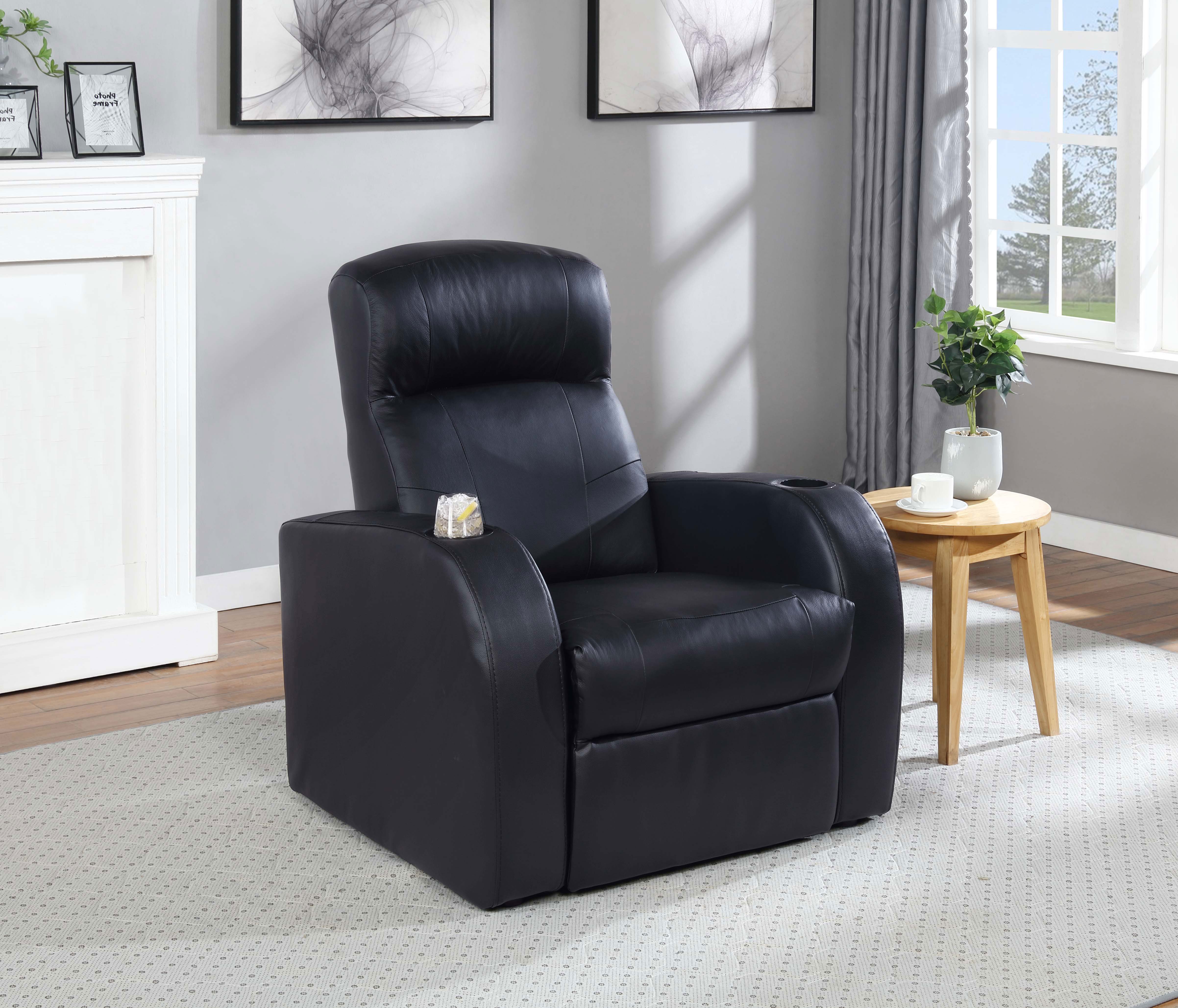 Cyrus Upholstered Track Arm Recliner Black-CoasterEssence