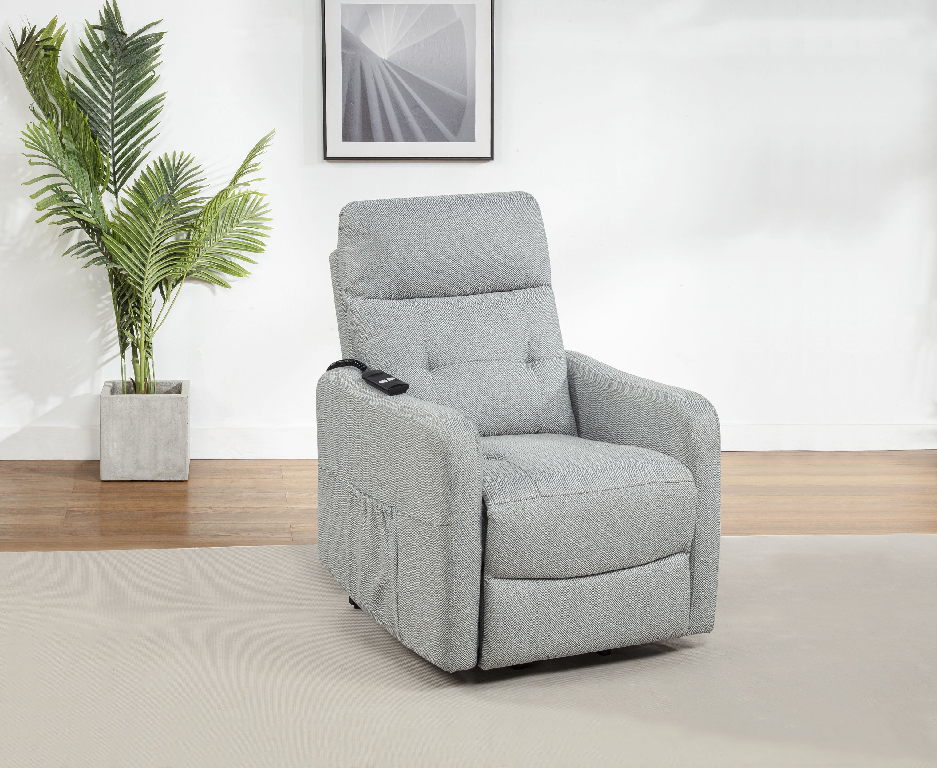 Dayes Upholstered Power Lift Recliner Chair Light Grey-