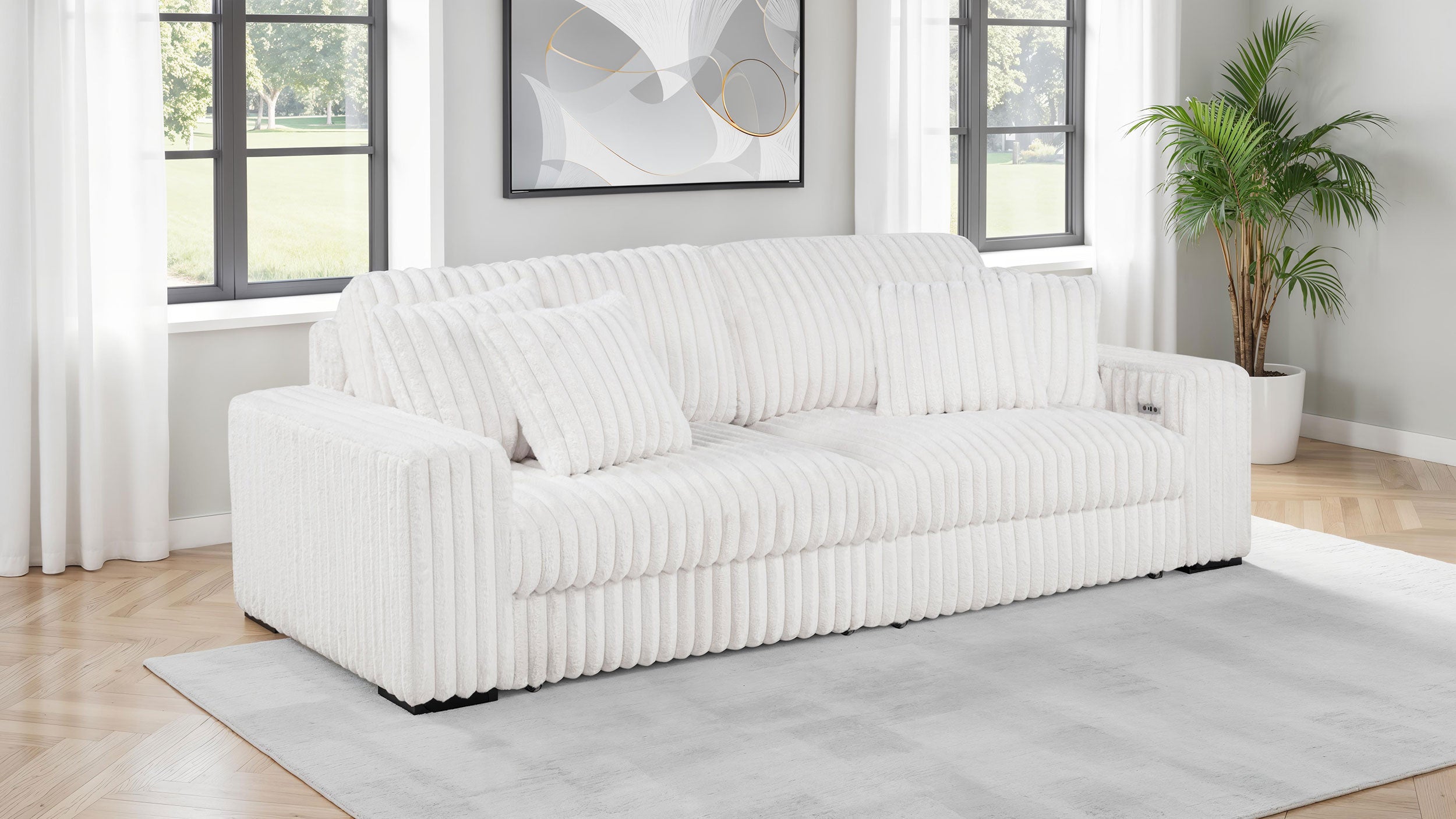 Jacana Corduroy Upholstered Dual Power Chaise Sofa Ivory-