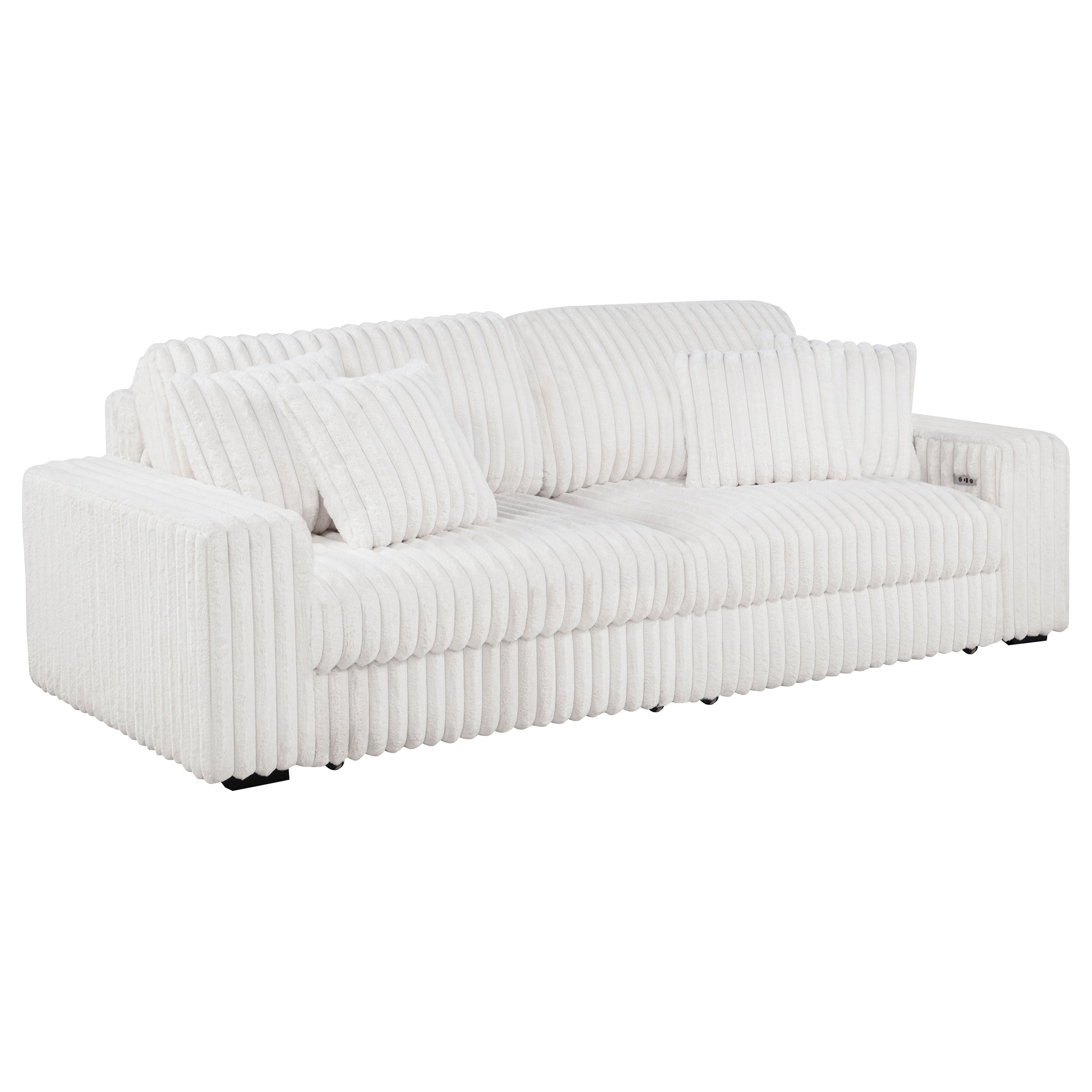 Jacana Corduroy Upholstered Dual Power Chaise Sofa Ivory-