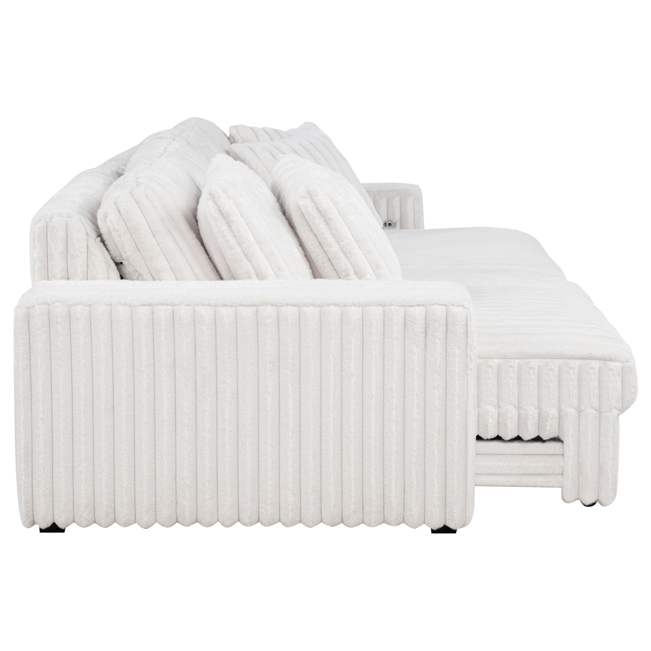 Jacana Corduroy Upholstered Dual Power Chaise Sofa Ivory-