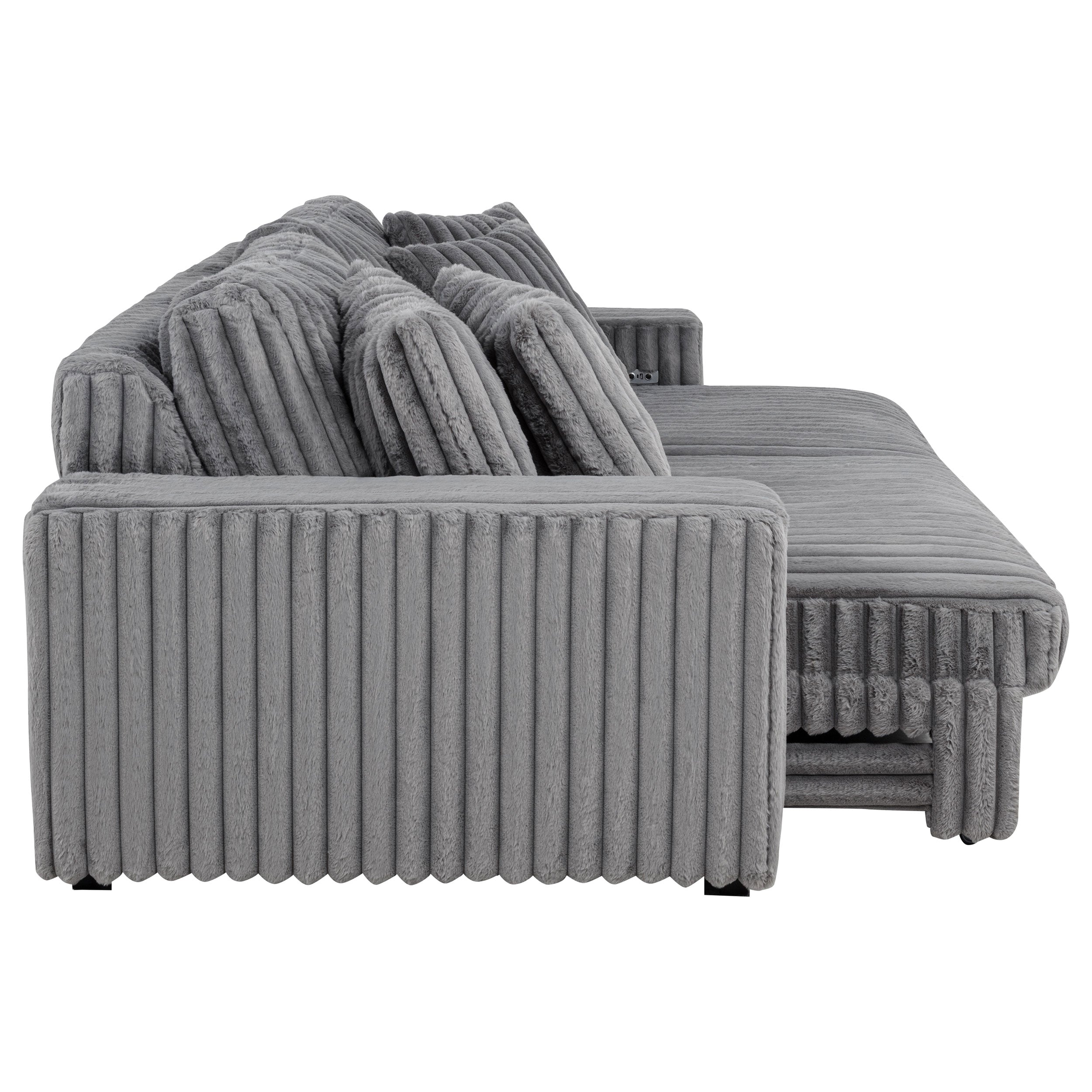 Jacana Corduroy Upholstered Dual Power Chaise Sofa Grey-