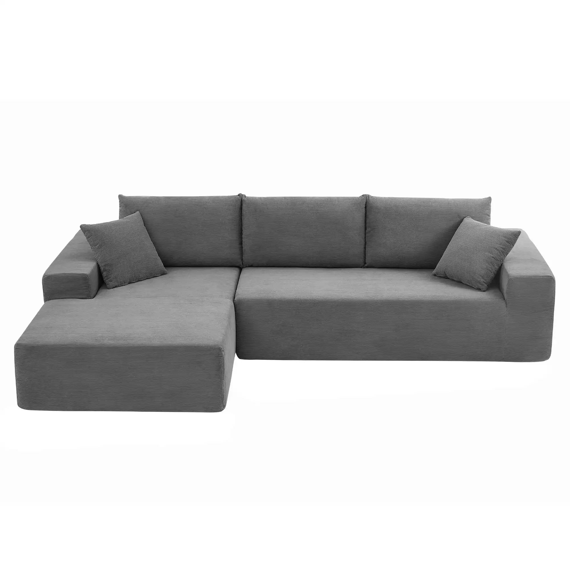 2-Piece Grey L-Shaped Sectional Sofa for Living Room