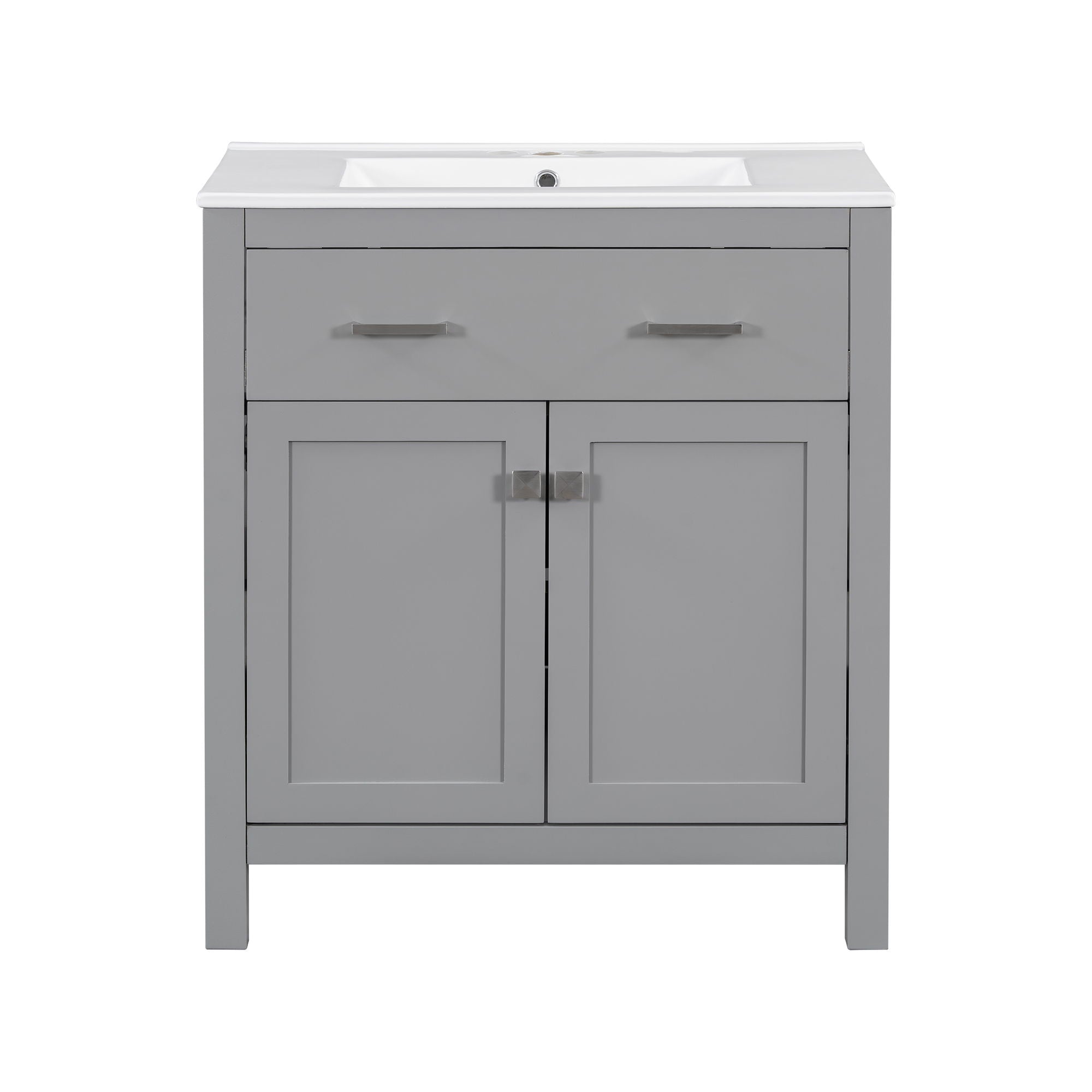 Bathroom Vanity With Ceramic Sink, Modern Single Bathroom Cabinet With 2 Doors And A Shelf, Soft Close Doors