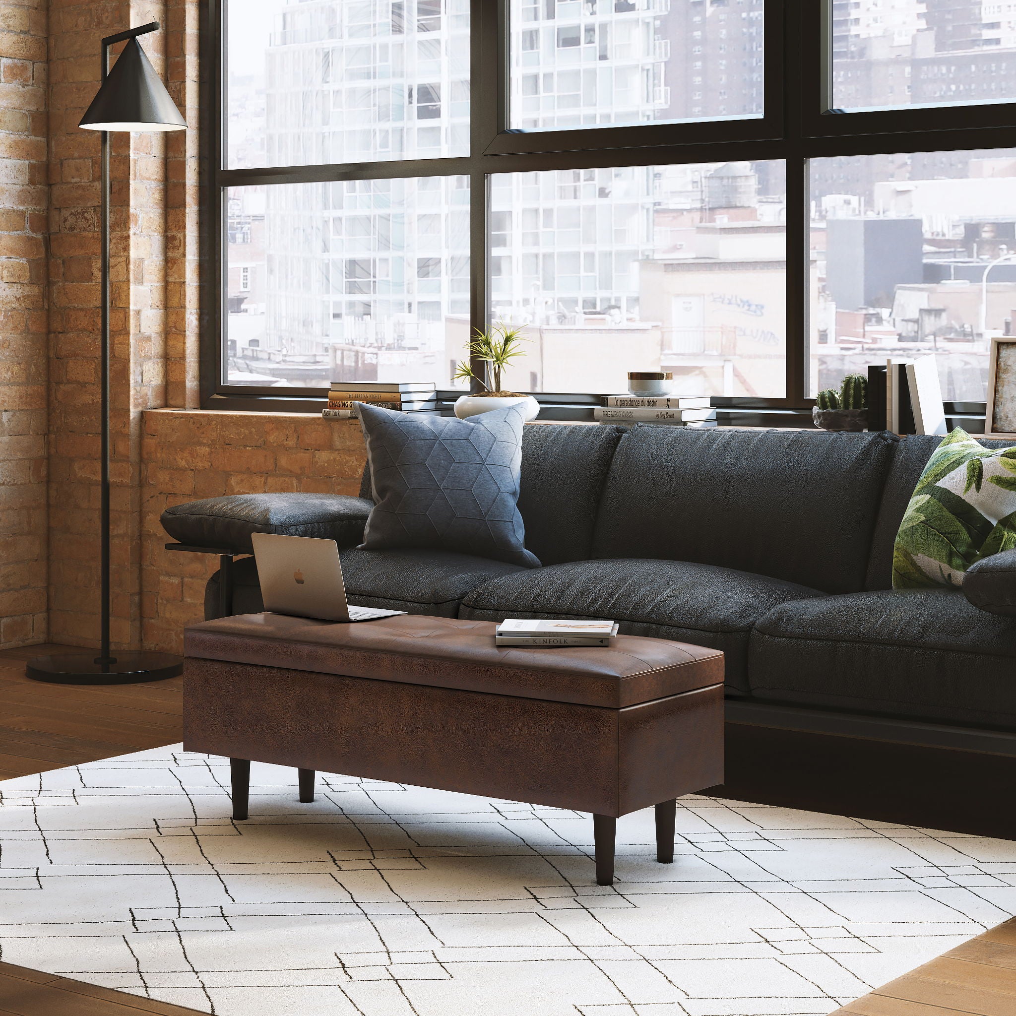 Shay - Large Square Coffee Table Storage Ottoman Mid-Century Style - Best Buy Furniture