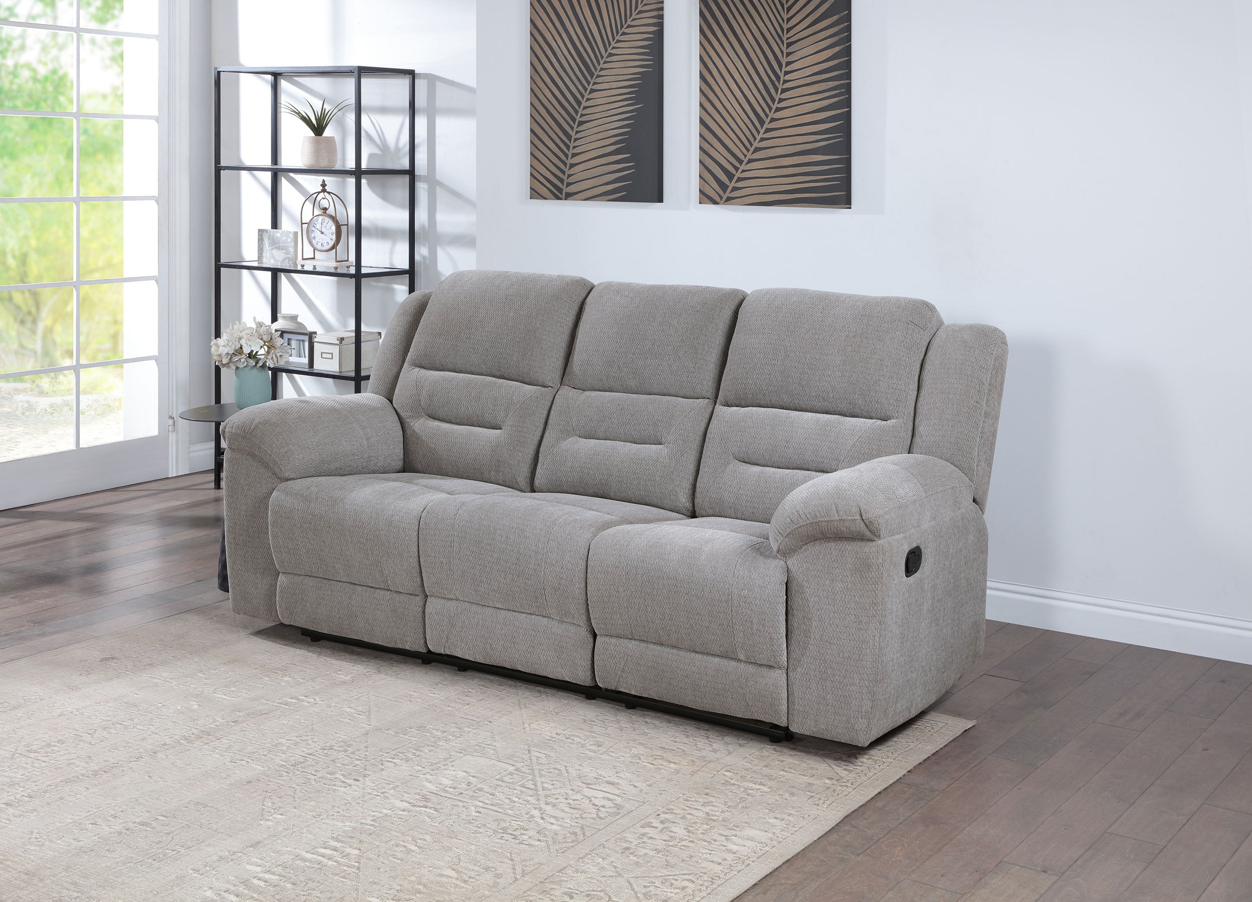 Gilson Chenille Upholstered Reclining Sofa Grey-