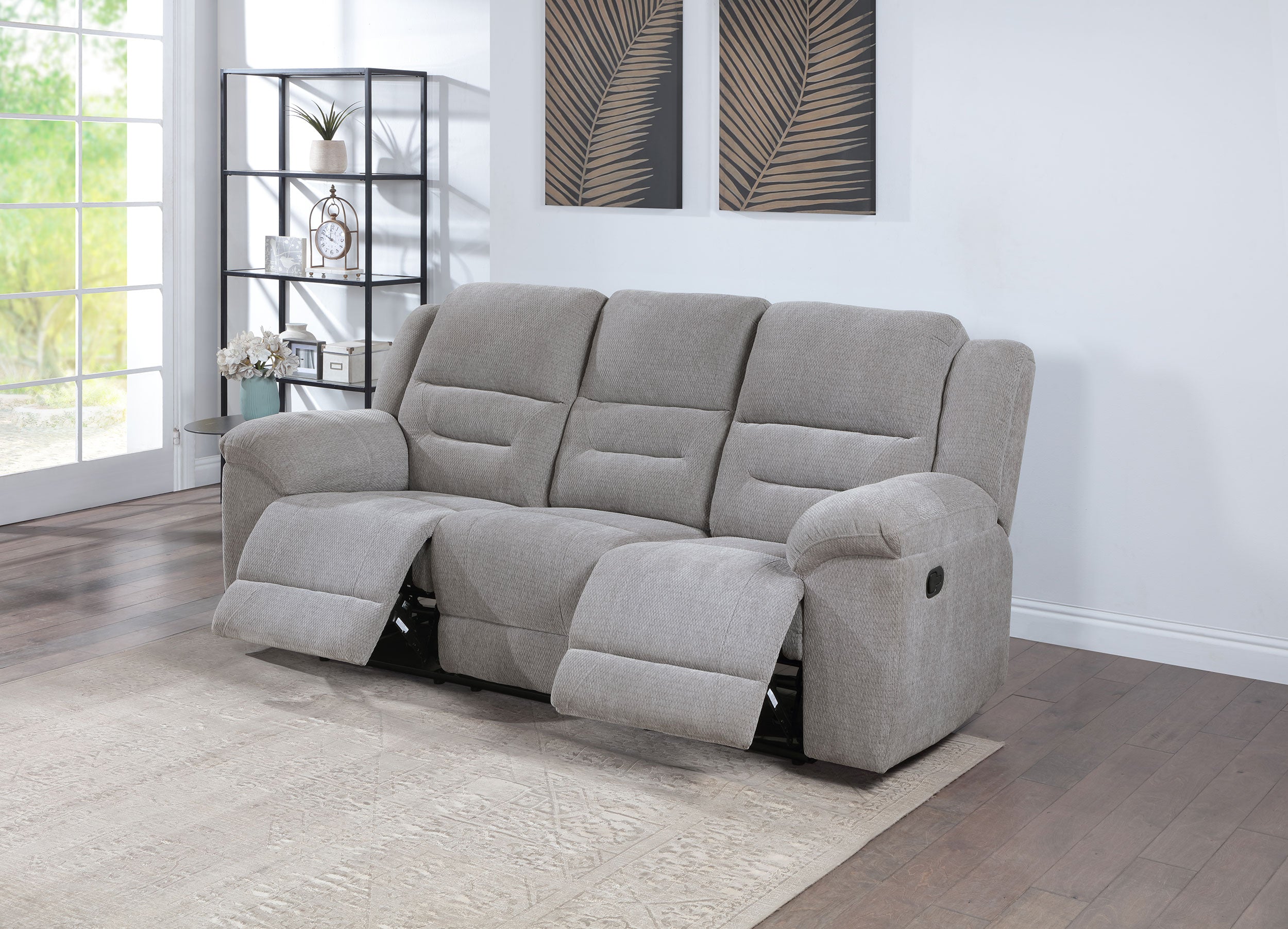 Gilson Chenille Upholstered Reclining Sofa Grey-