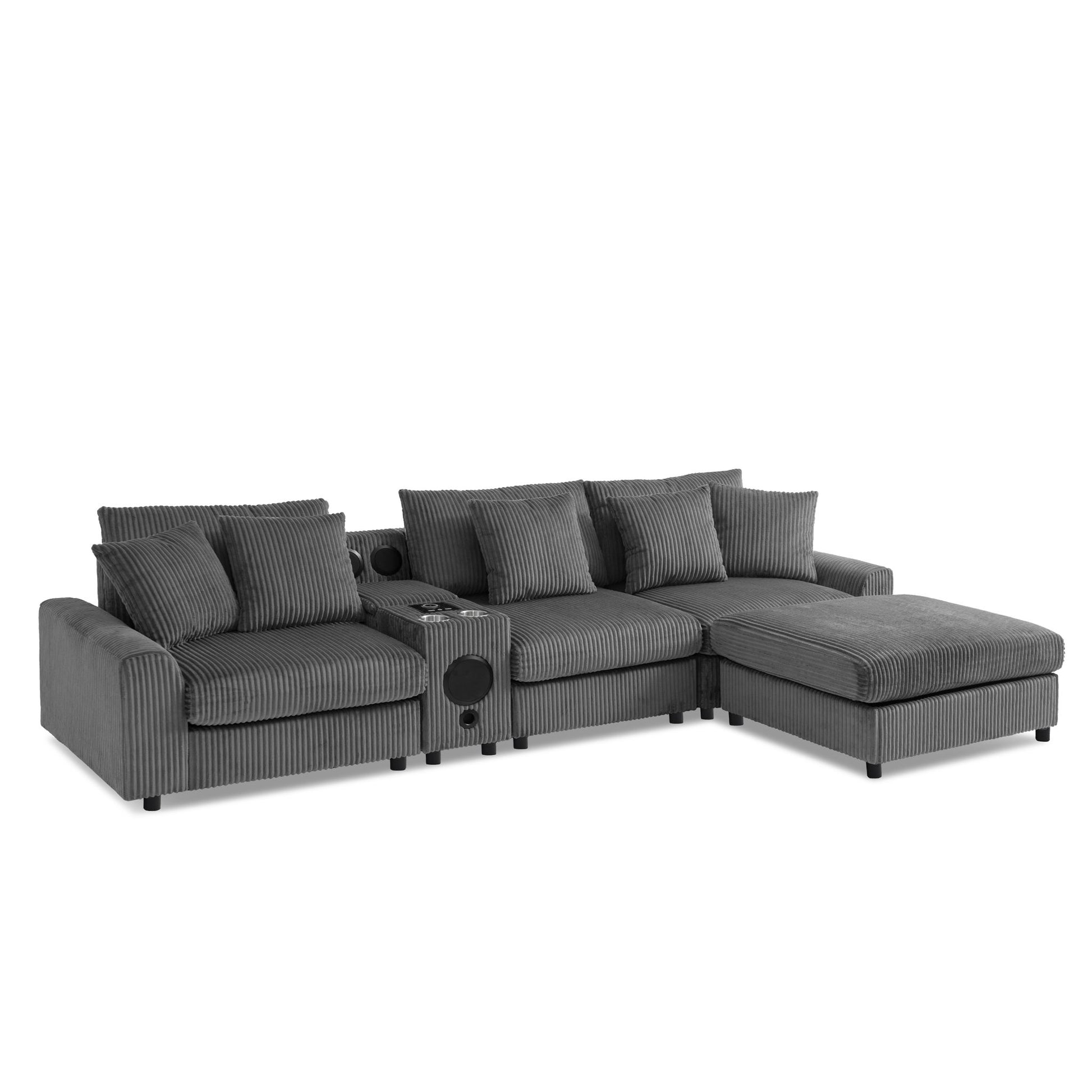 Sectional With Bluetooth Speakers L Shaped Couch With Console USB Charger, Cup Holders Storage Ottoman Deep And Wide Seat Cloud Sofa - Best Buy Furniture
