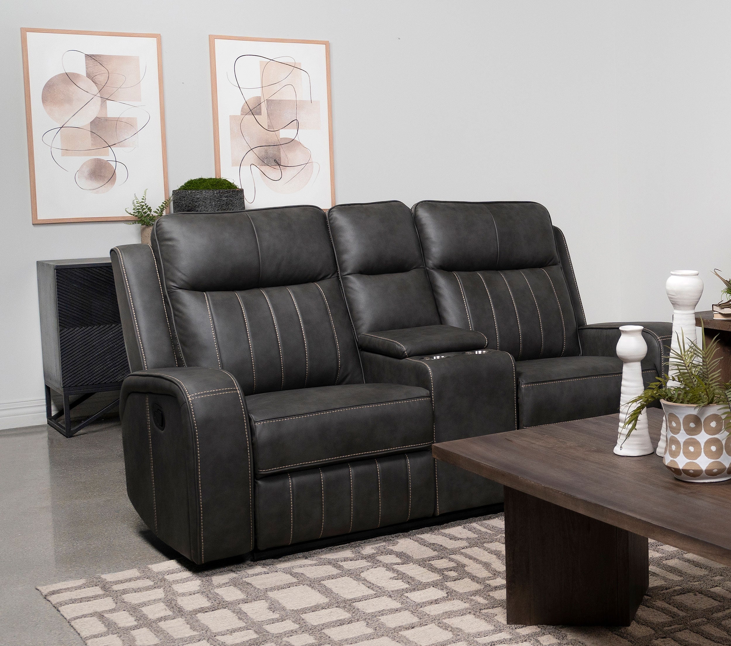 Raelynn Upholstered Track Arm Motion Loveseat Grey-