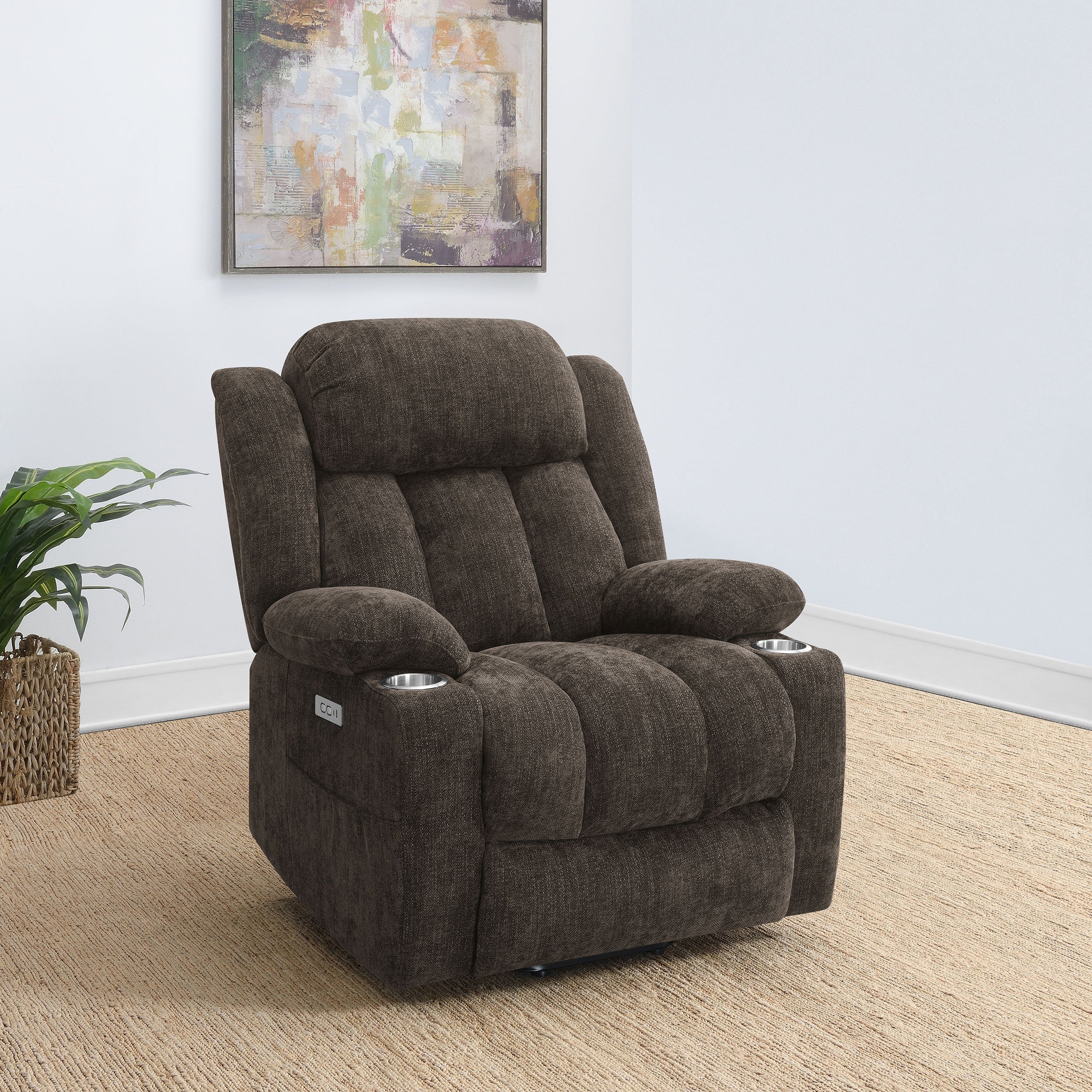 Houston Upholstered Power Lift Recliner Chair Dark Brown-