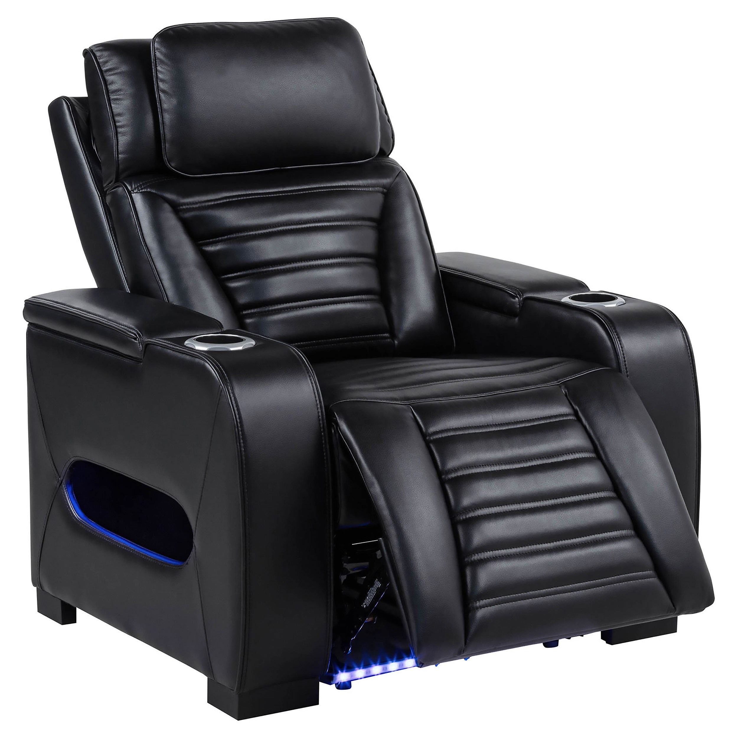 Zuma Faux Leather Upholstered Dual Power LED Recliner Black-