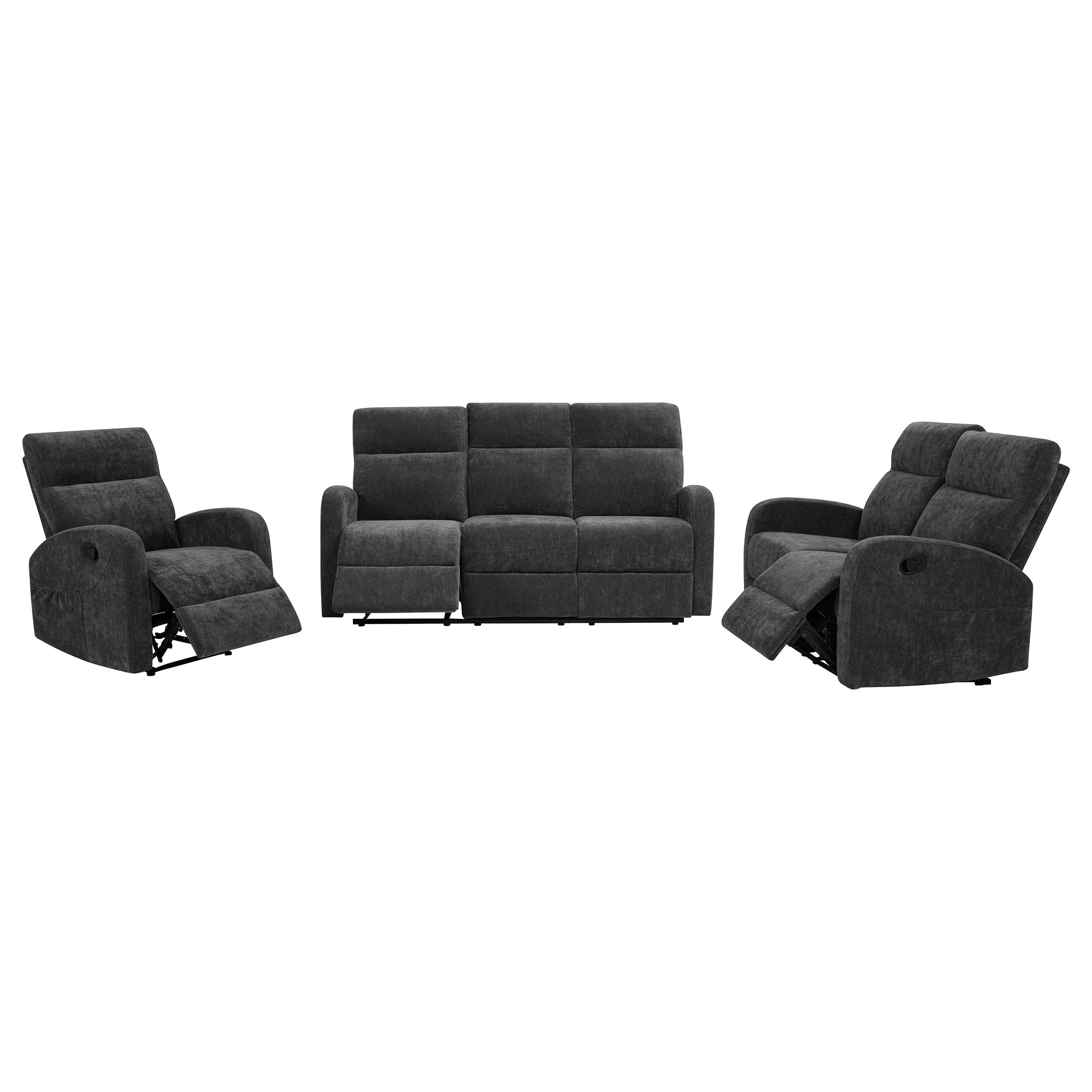 Hamilton Chenille Upholstered Manual Reclining Sofa Charcoal Grey-