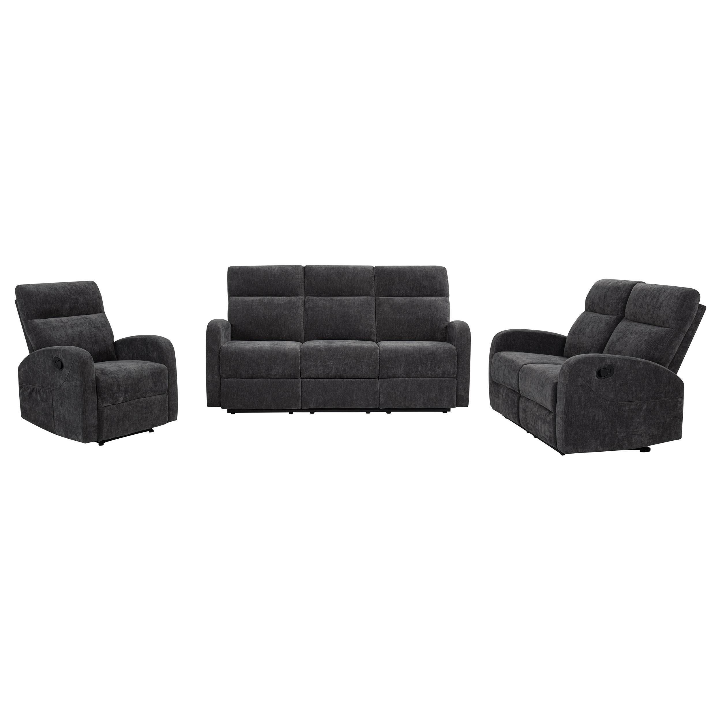 Hamilton Chenille Upholstered Manual Reclining Loveseat Charcoal Grey-