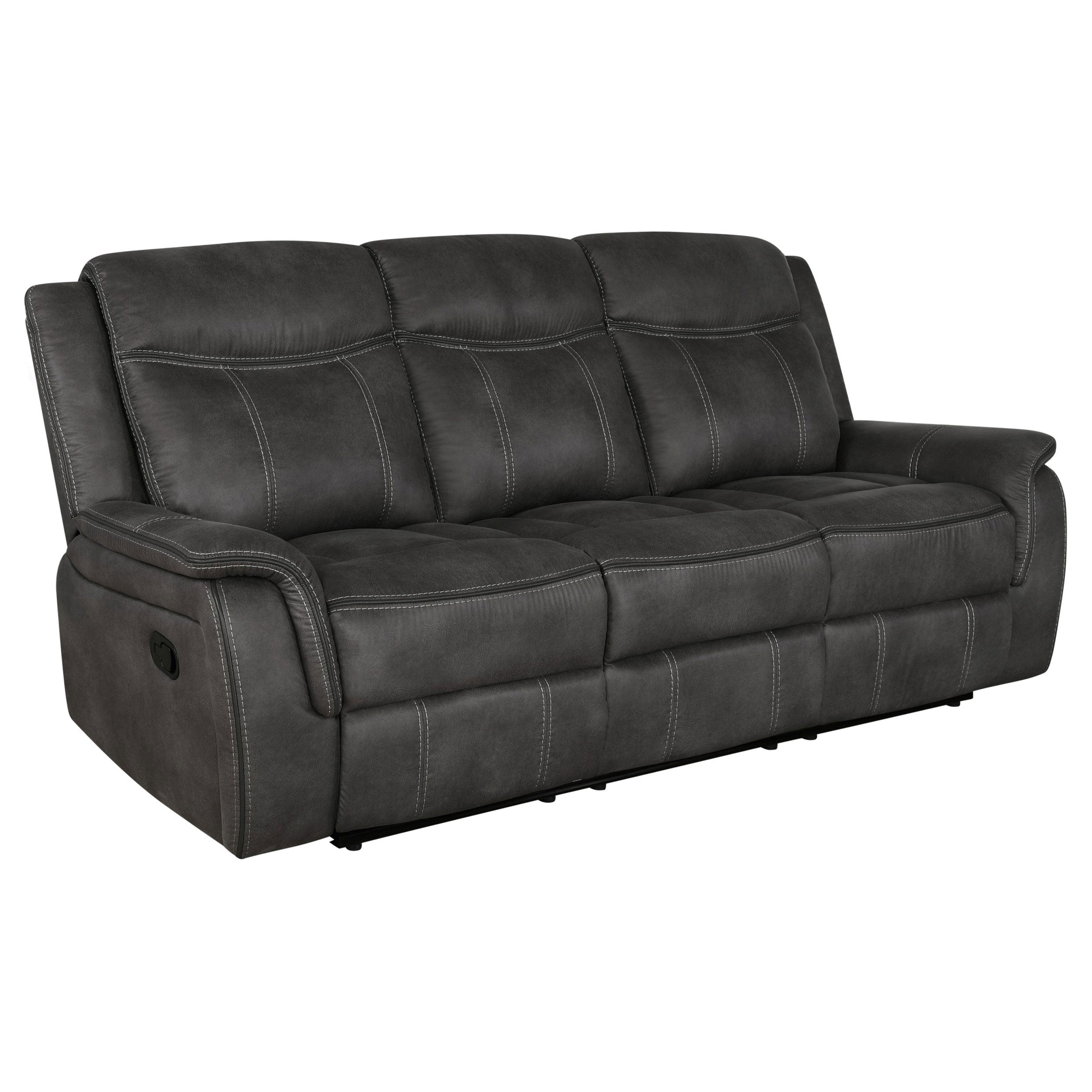 Lawrence Upholstered Padded Arm Reclining Sofa Charcoal-CoasterEveryday