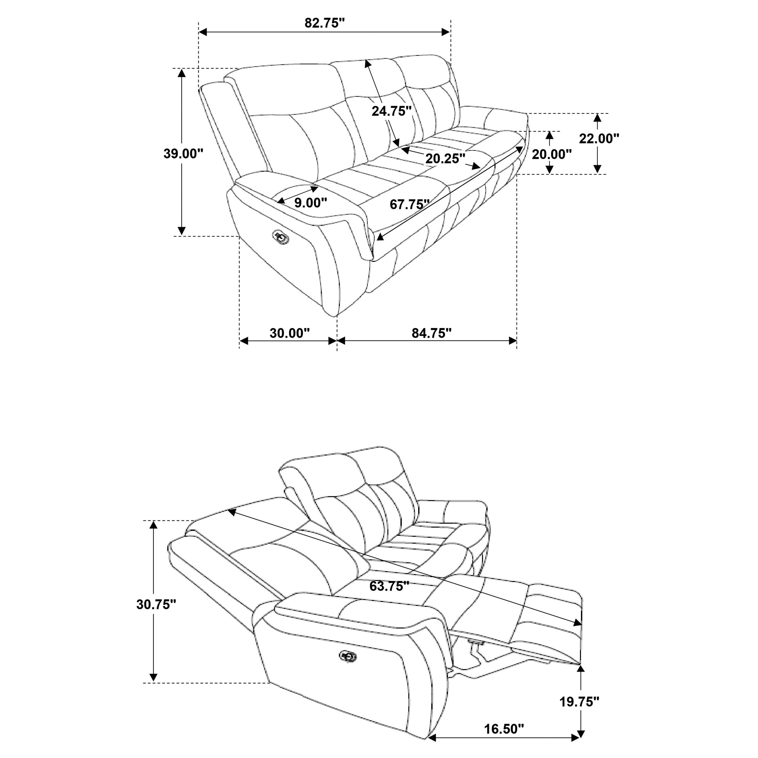 Lawrence Upholstered Padded Arm Reclining Sofa Charcoal-CoasterEveryday