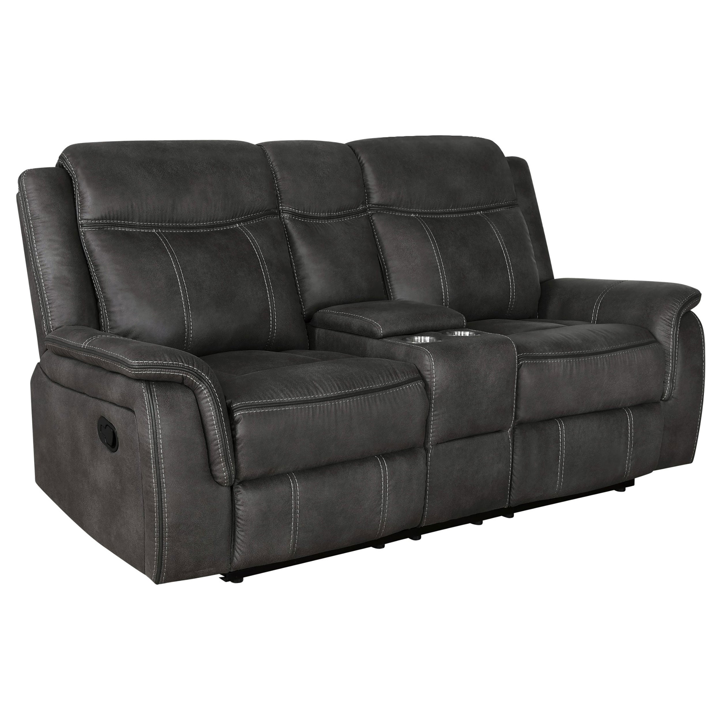 Lawrence Upholstered Padded Arm Reclining Loveseat Charcoal-CoasterEveryday